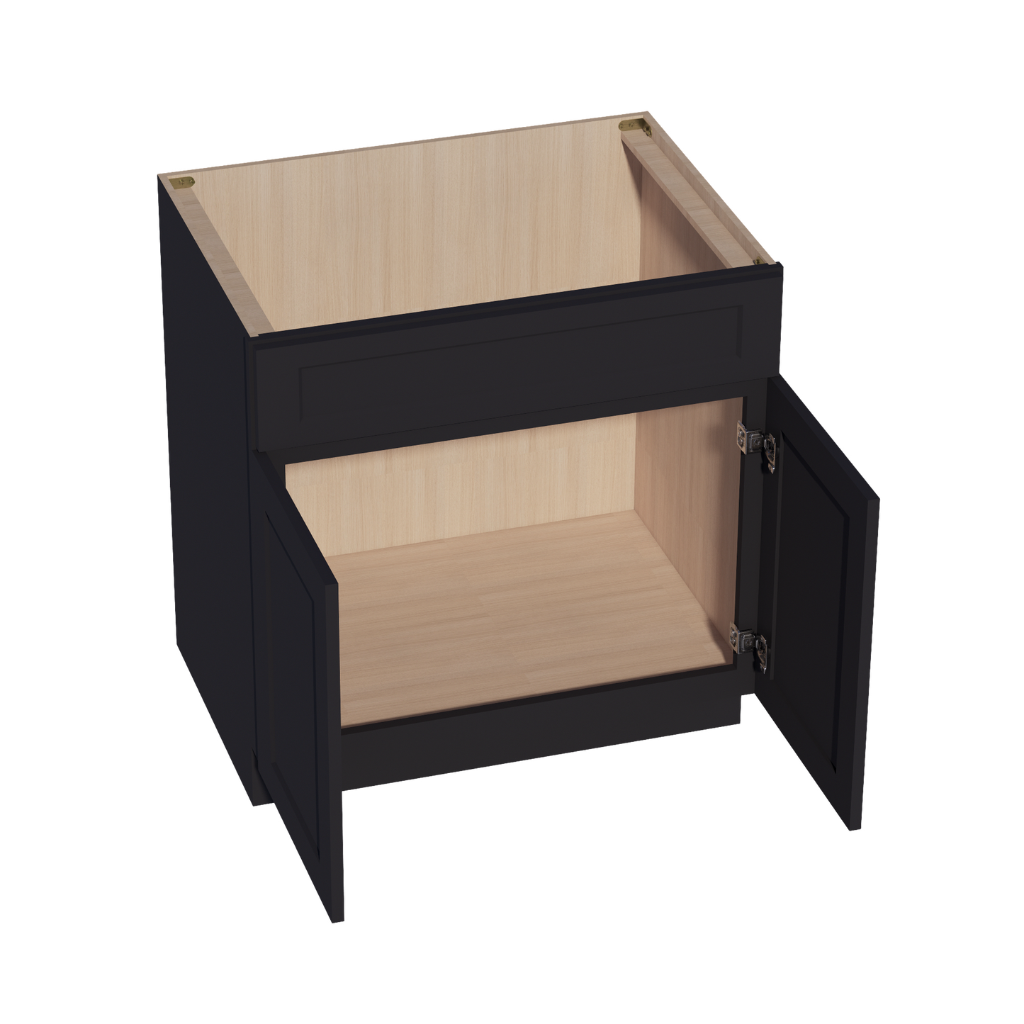 HE-SB33: Ebony Black Shaker 33" 2 Doors 1 False Drawer Sink Base Cabinet