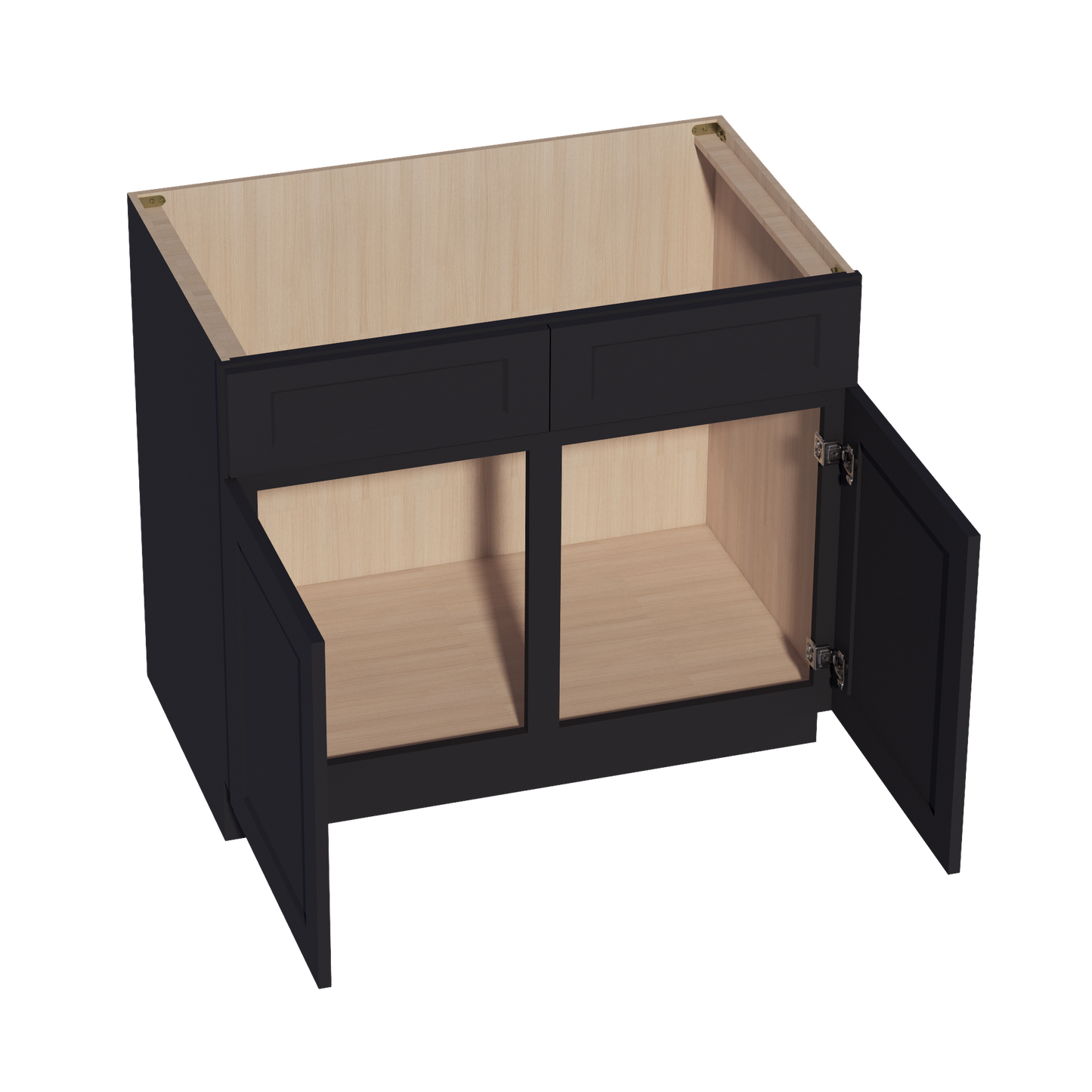 HE-SB39: Ebony Black Shaker 39" 2 Doors 2 False Drawers Sink Base Cabinet