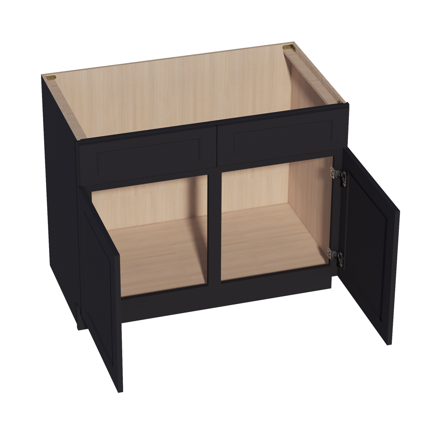 HE-SB42: Ebony Black Shaker 42" 2 Doors 2 False Drawers Sink Base Cabinet