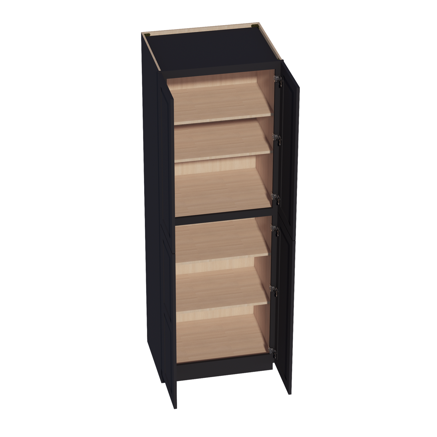 HE-TP3090: Ebony Black Shaker 30"W x 90"H x 24"D 4 Door & 5 Shelves Tall Shelf Pantry Cabinets