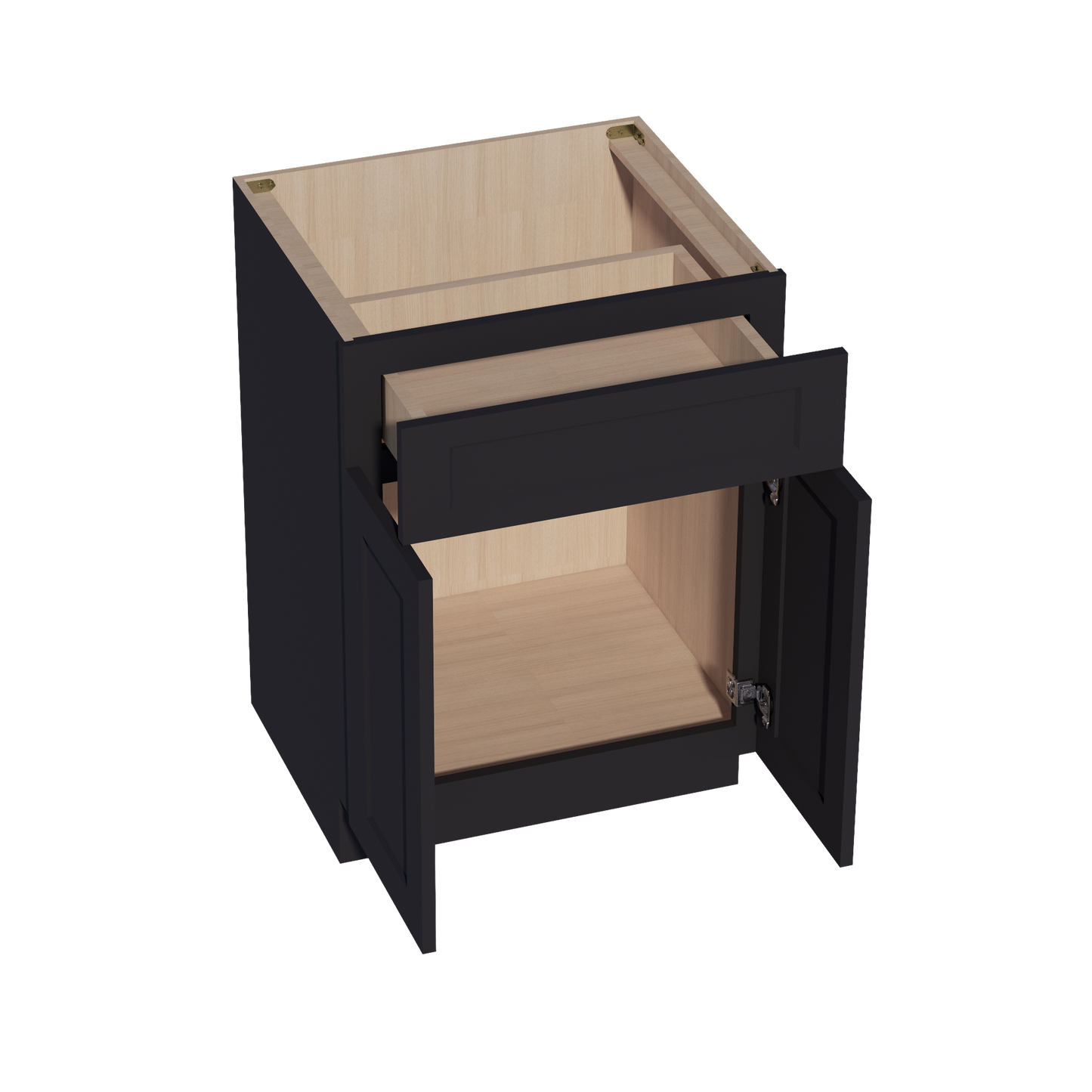HE-VB2421: Ebony Black Shaker 24"W x 34-1/2"H x 21"D 2 Doors & 1 Drawer Double Door Vanity Base Cabinets