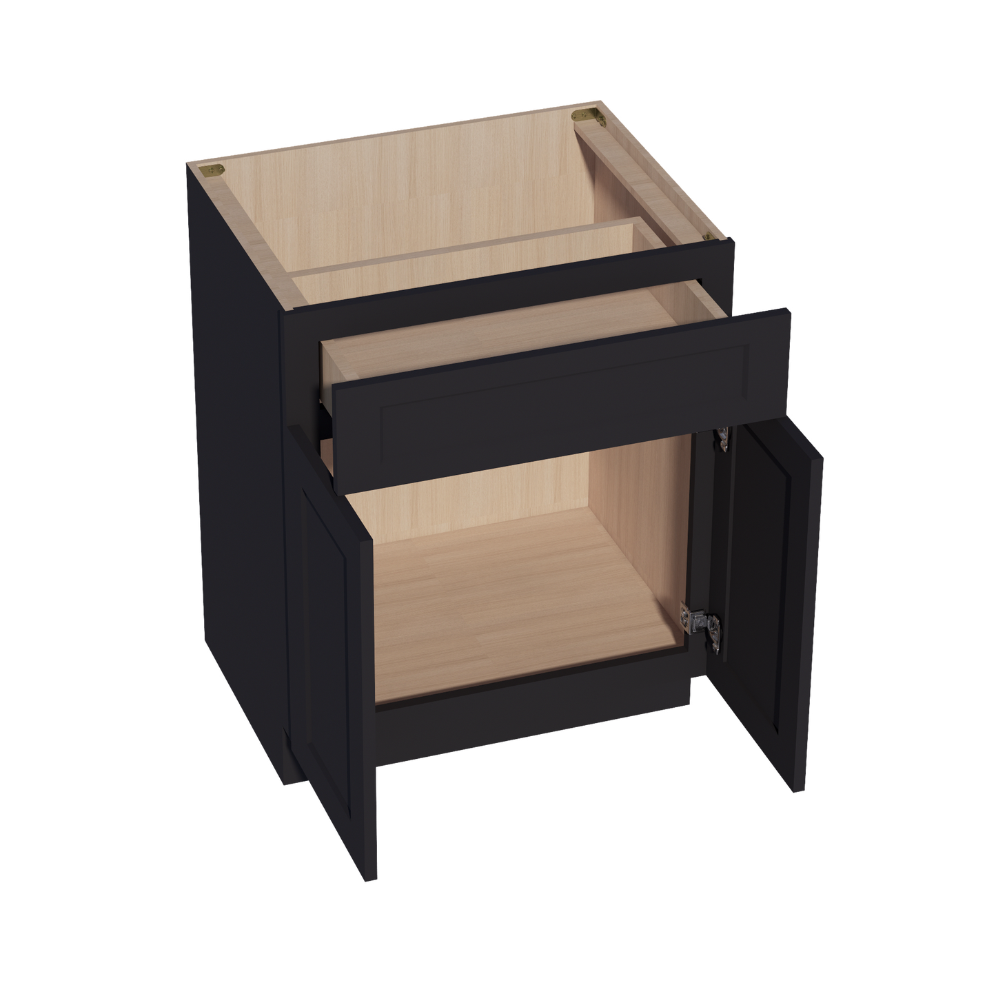 HE-VB2721: Ebony Black Shaker 27"W x 34-1/2"H x 21"D 2 Doors & 1 Drawer Double Door Vanity Base Cabinets