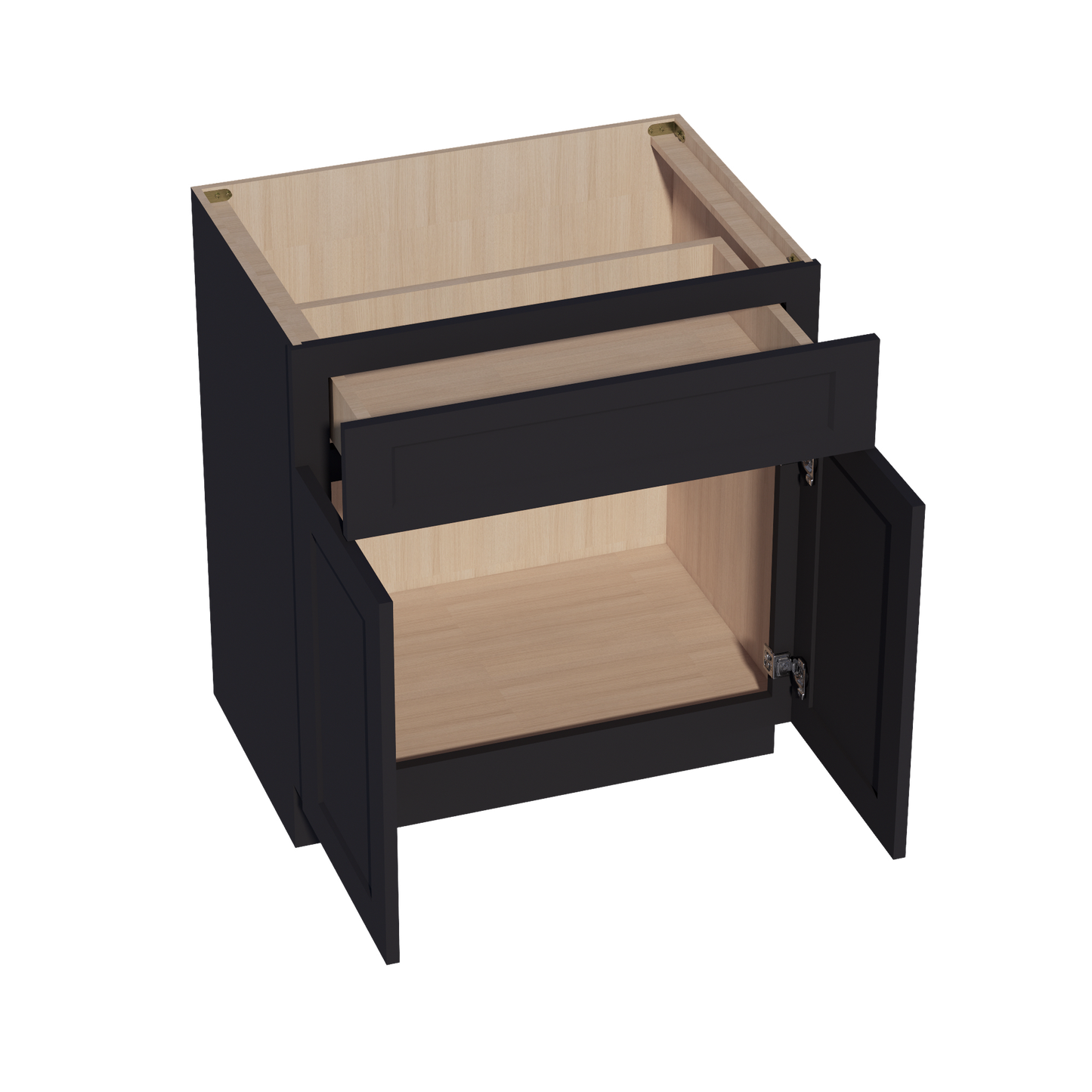 HE-VB3021: Ebony Black Shaker 30"W x 34-1/2"H x 21"D 2 Doors & 1 Drawer Double Door Vanity Base Cabinets