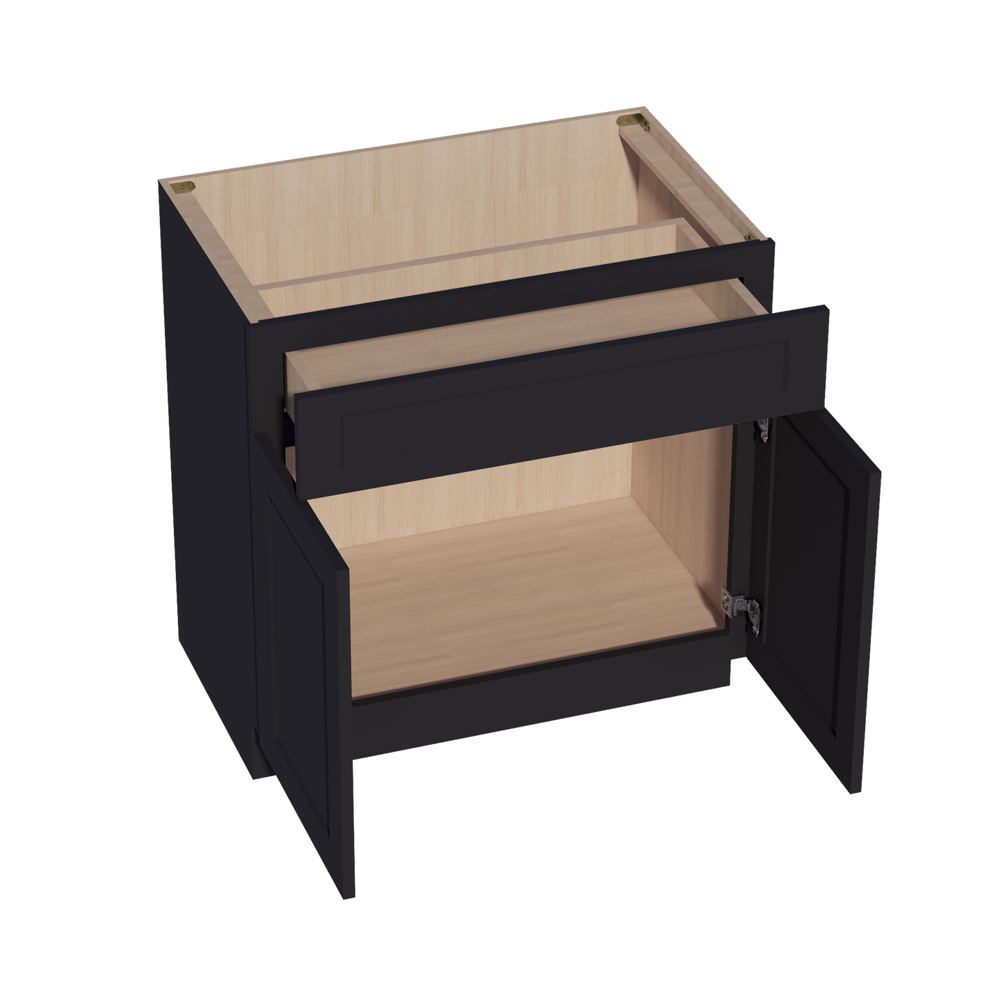 HE-VB3321: Ebony Black Shaker 33"W x 34-1/2"H x 21"D 2 Doors & 1 Drawer Double Door Vanity Base Cabinets