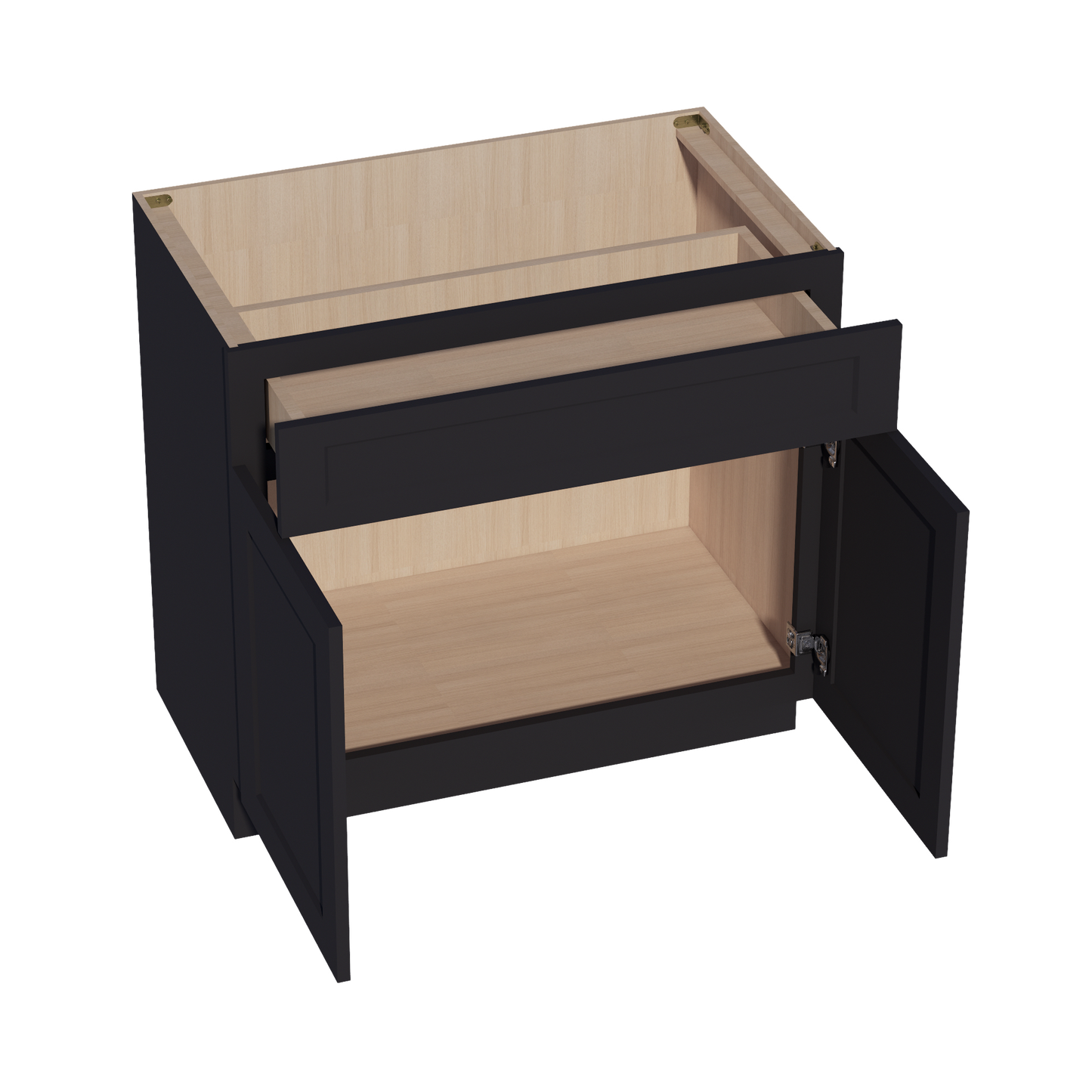 HE-VB3621: Ebony Black Shaker 36"W x 34-1/2"H x 21"D 2 Doors & 1 Drawer Double Door Vanity Base Cabinets