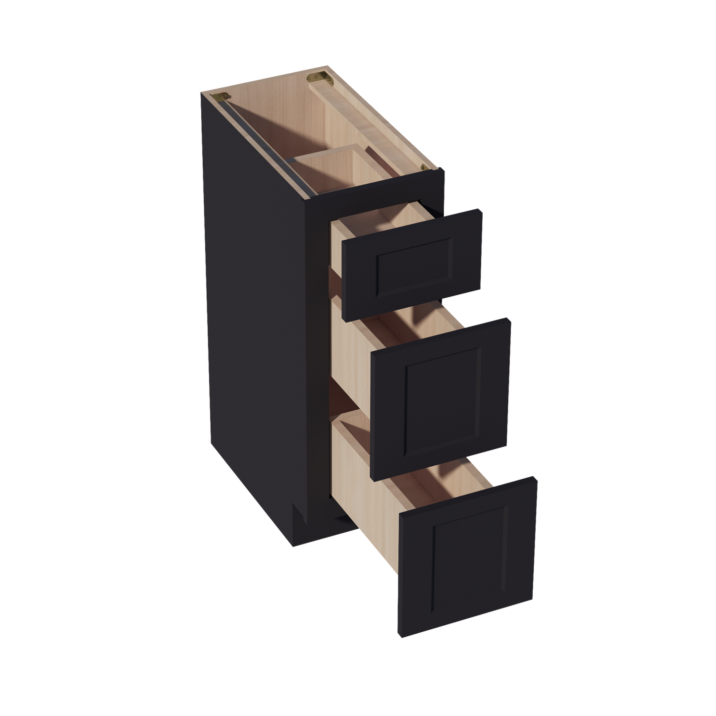 HE-VDB1221: Ebony Black Shaker 12"W x 34-1/2"H x 21"D  3 Drawers Vanity Base Cabinets