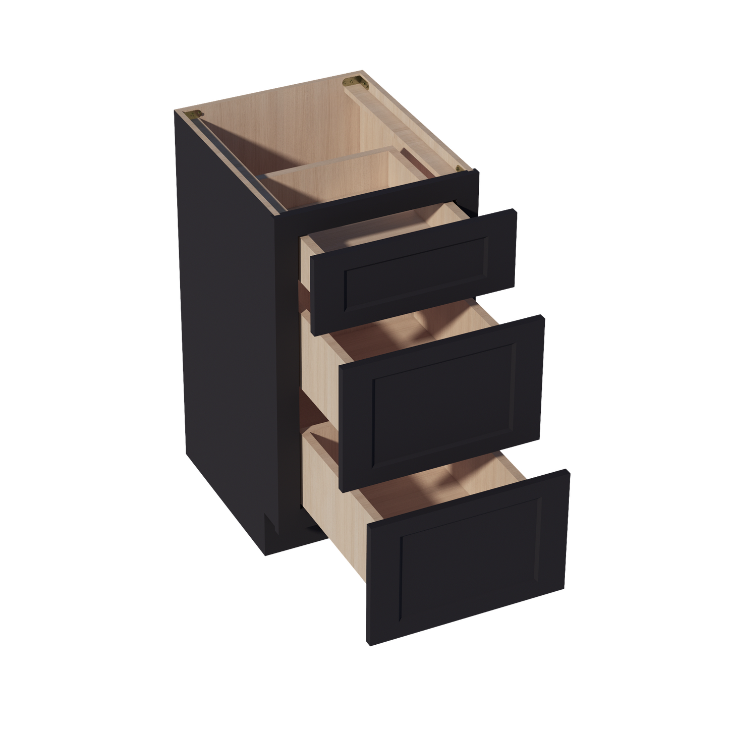 HE-VDB1821: Ebony Black Shaker 18"W x 34-1/2"H x 21"D  3 Drawers Vanity Base Cabinets