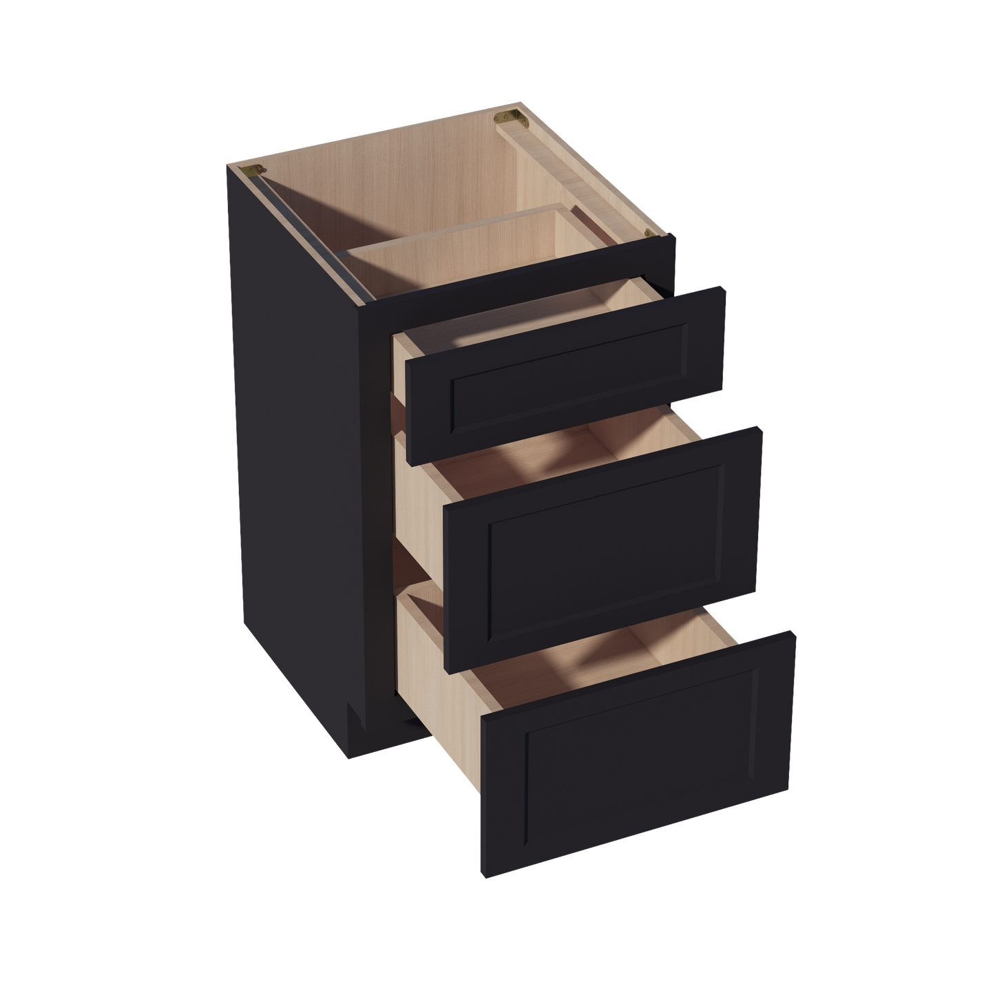 HE-VDB2121: Ebony Black Shaker 21"W x 34-1/2"H x 21"D  3 Drawers Vanity Base Cabinets