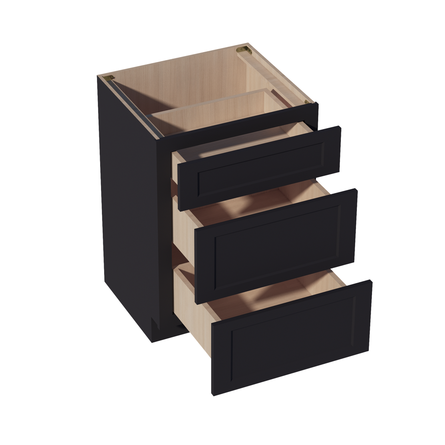 HE-VDB2421: Ebony Black Shaker 24"W x 34-1/2"H x 21"D  3 Drawers Vanity Base Cabinets