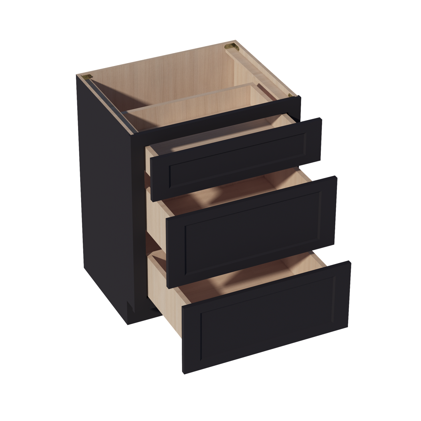 HE-VDB2721: Ebony Black Shaker 27"W x 34-1/2"H x 21"D  3 Drawers Vanity Base Cabinets