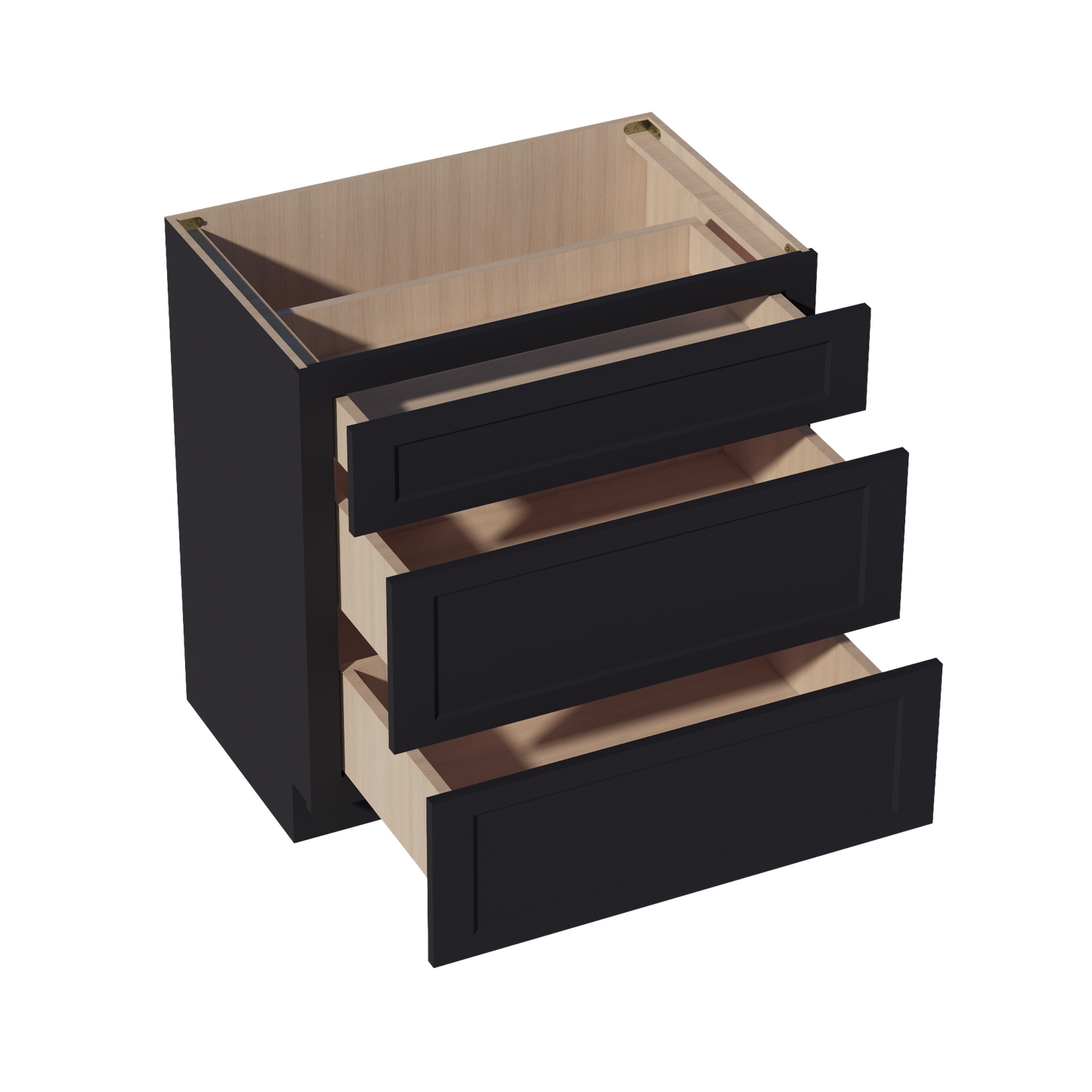 HE-VDB3321: Ebony Black Shaker 33"W x 34-1/2"H x 21"D  3 Drawers Vanity Base Cabinets