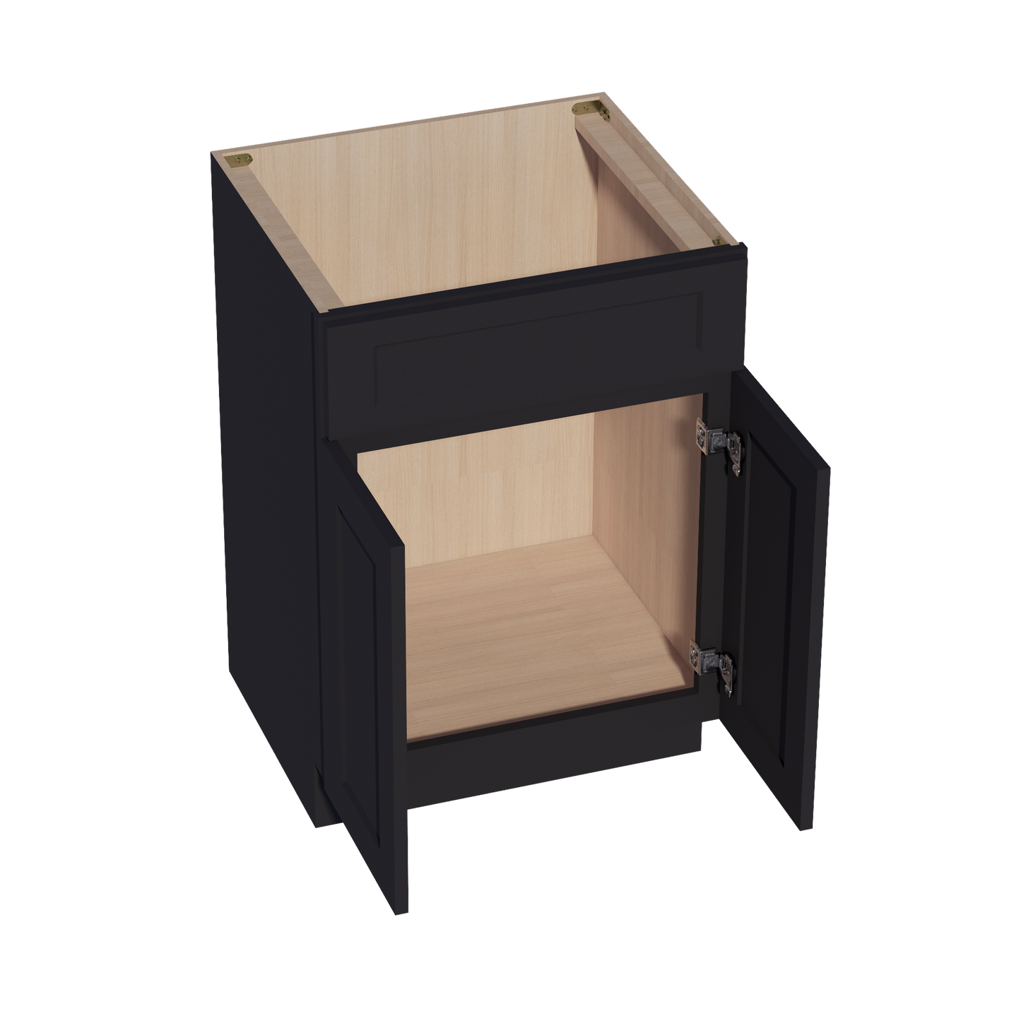 HE-VSB2421: Ebony Black Shaker 24"W x 34-1/2"H x 21"D 2 Doors & 1 False Drawer Vanity Sink Base Cabinets