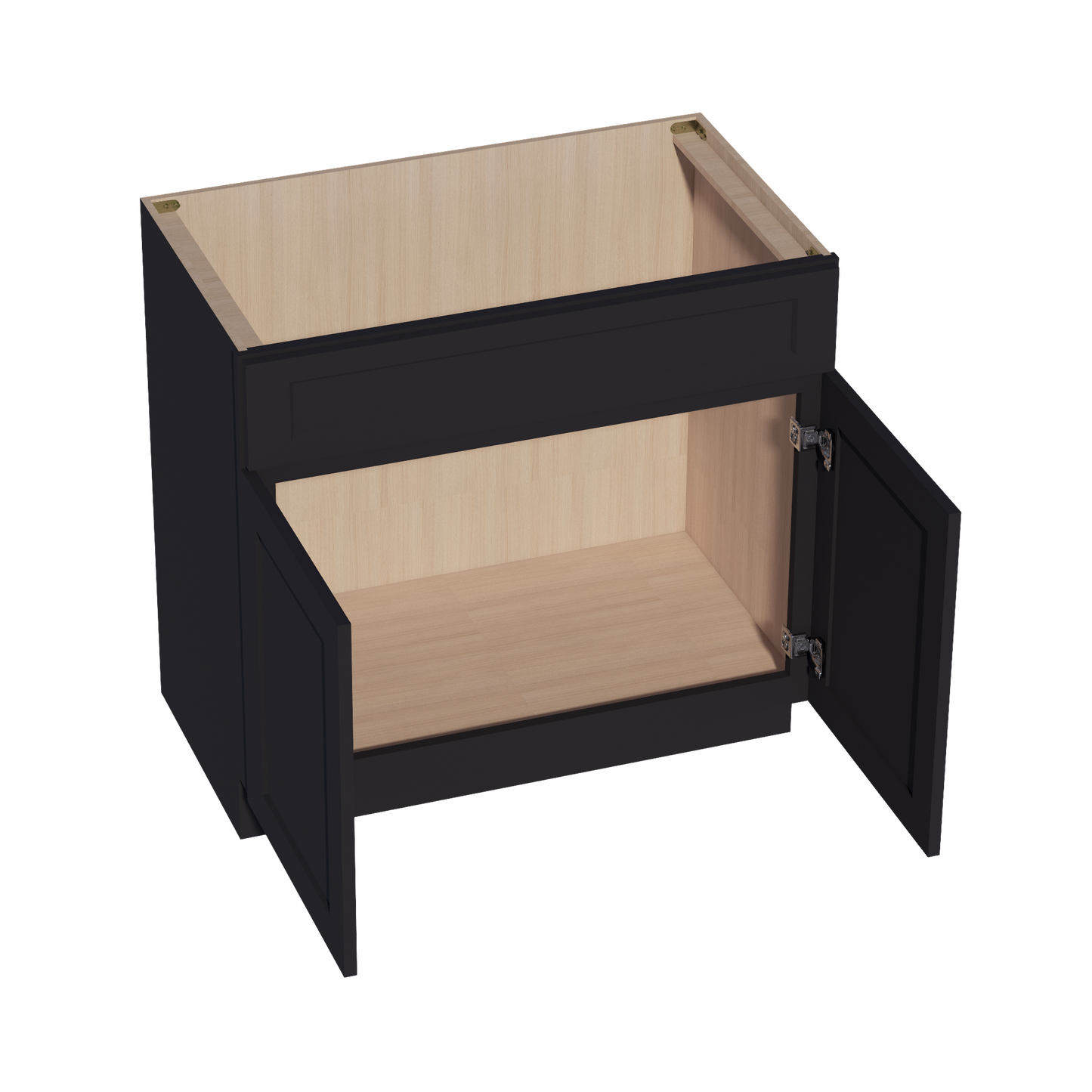 HE-VSB3621: Ebony Black Shaker 36"W x 34-1/2"H x 21"D 2 Doors & 1 False Drawer Vanity Sink Base Cabinets