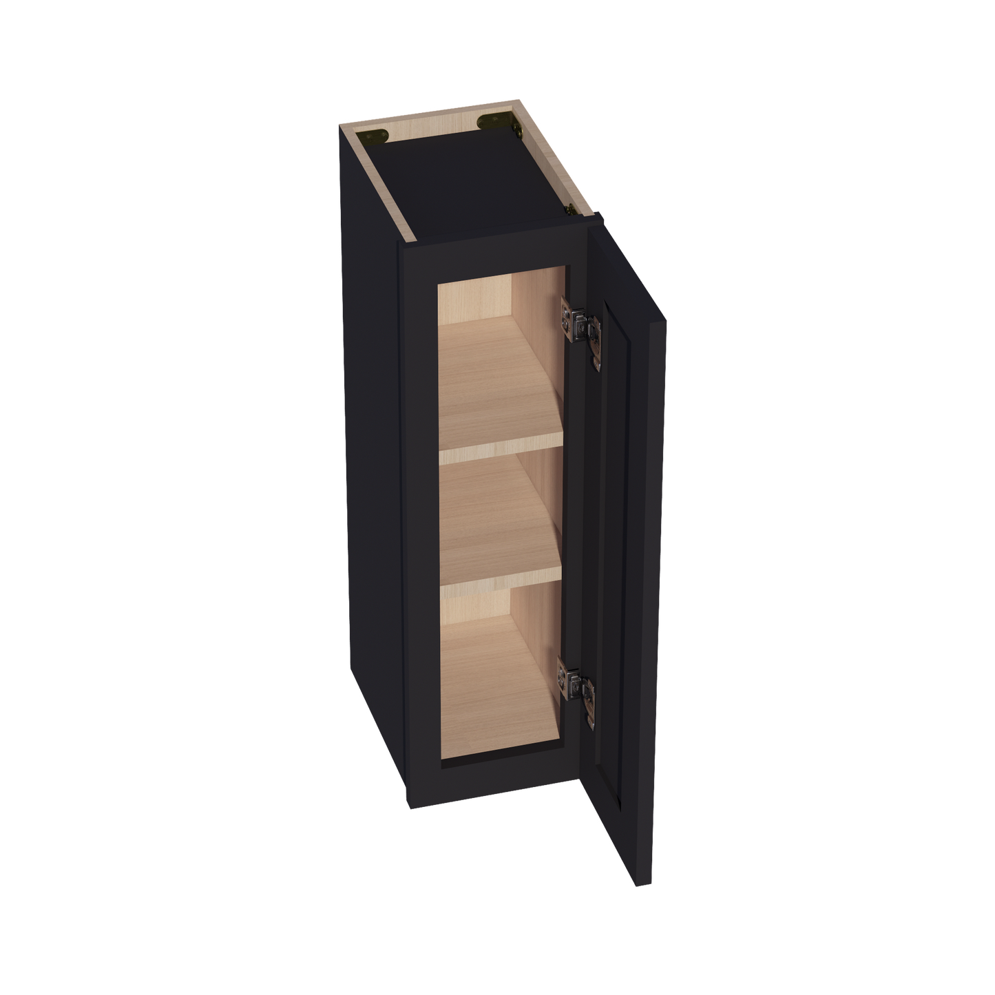 HE-W0930: Ebony Black Shaker 09"W x 30"H 1 Door & 2 Shelves Standard Wall Cabinet