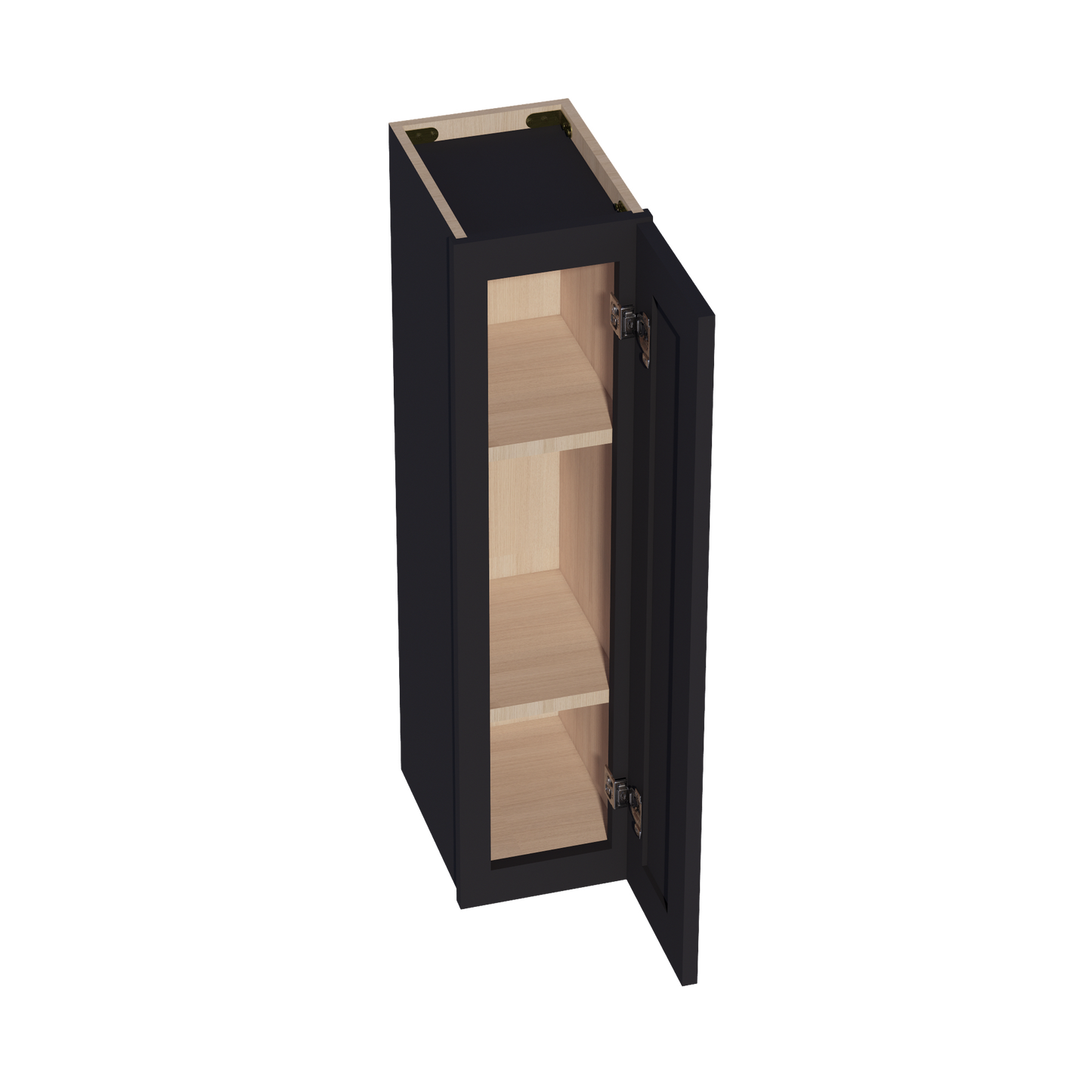 HE-W0936: Ebony Black Shaker 09"W x 36"H 1 Door & 2 Shelves Standard Wall Cabinet