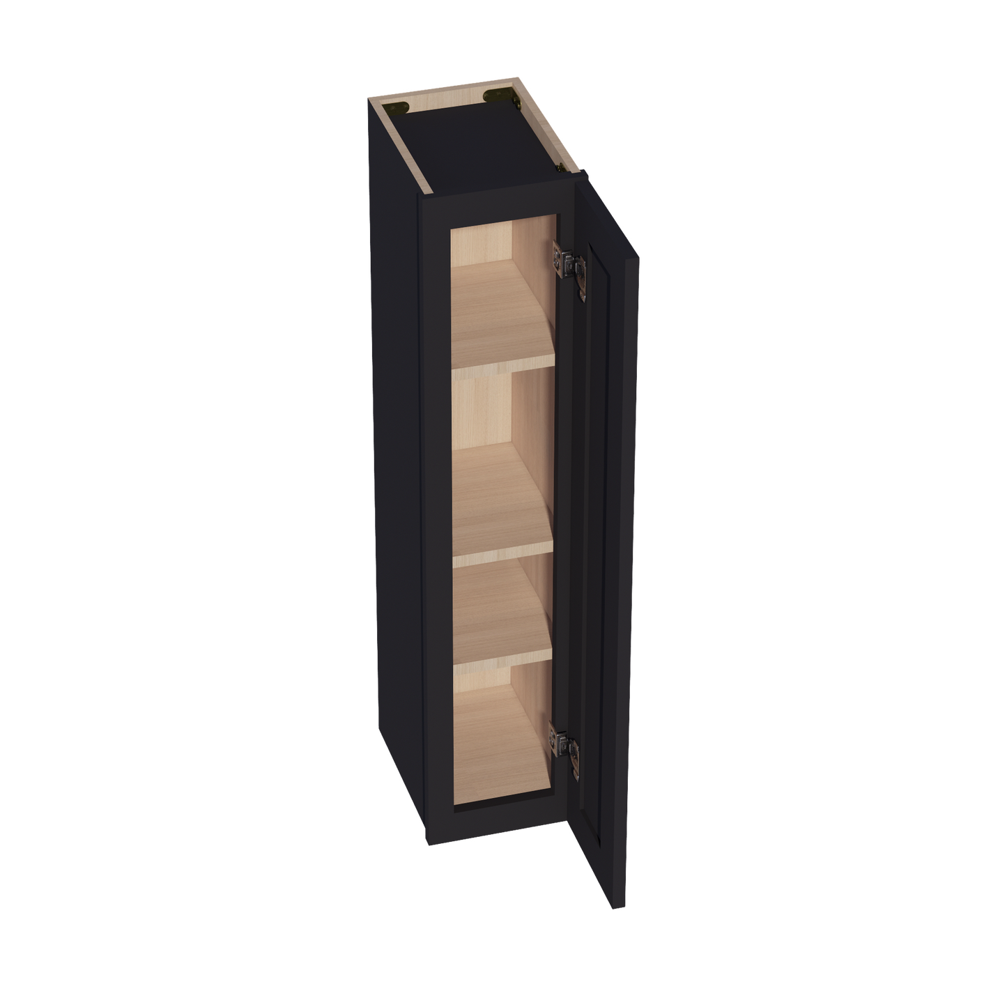 HE-W0942: Ebony Black Shaker 09"W x 42"H 1 Door & 3 Shelves Standard Wall Cabinet