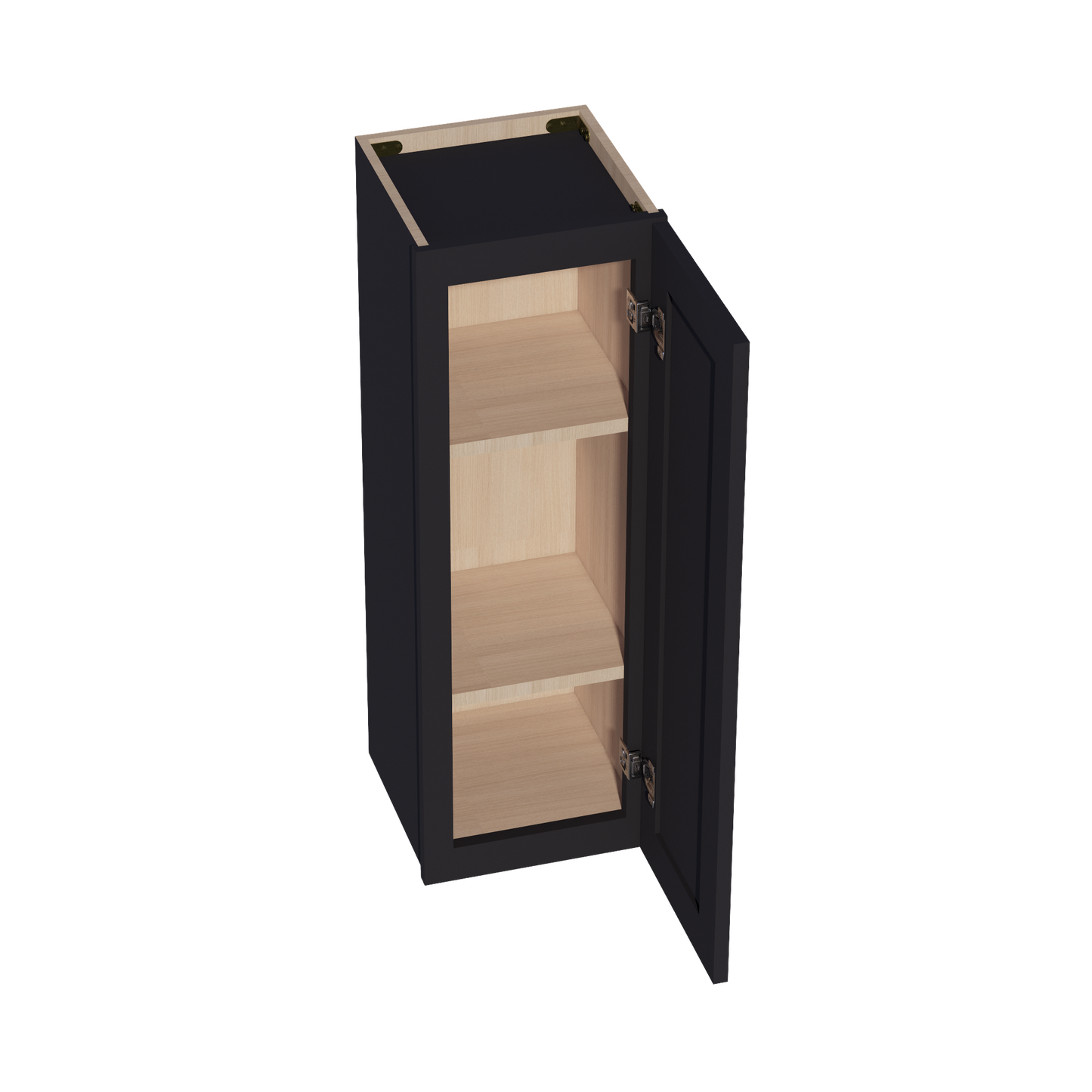 HE-W1236: Ebony Black Shaker 12"W x 36"H 1 Door & 2 Shelves Standard Wall Cabinet