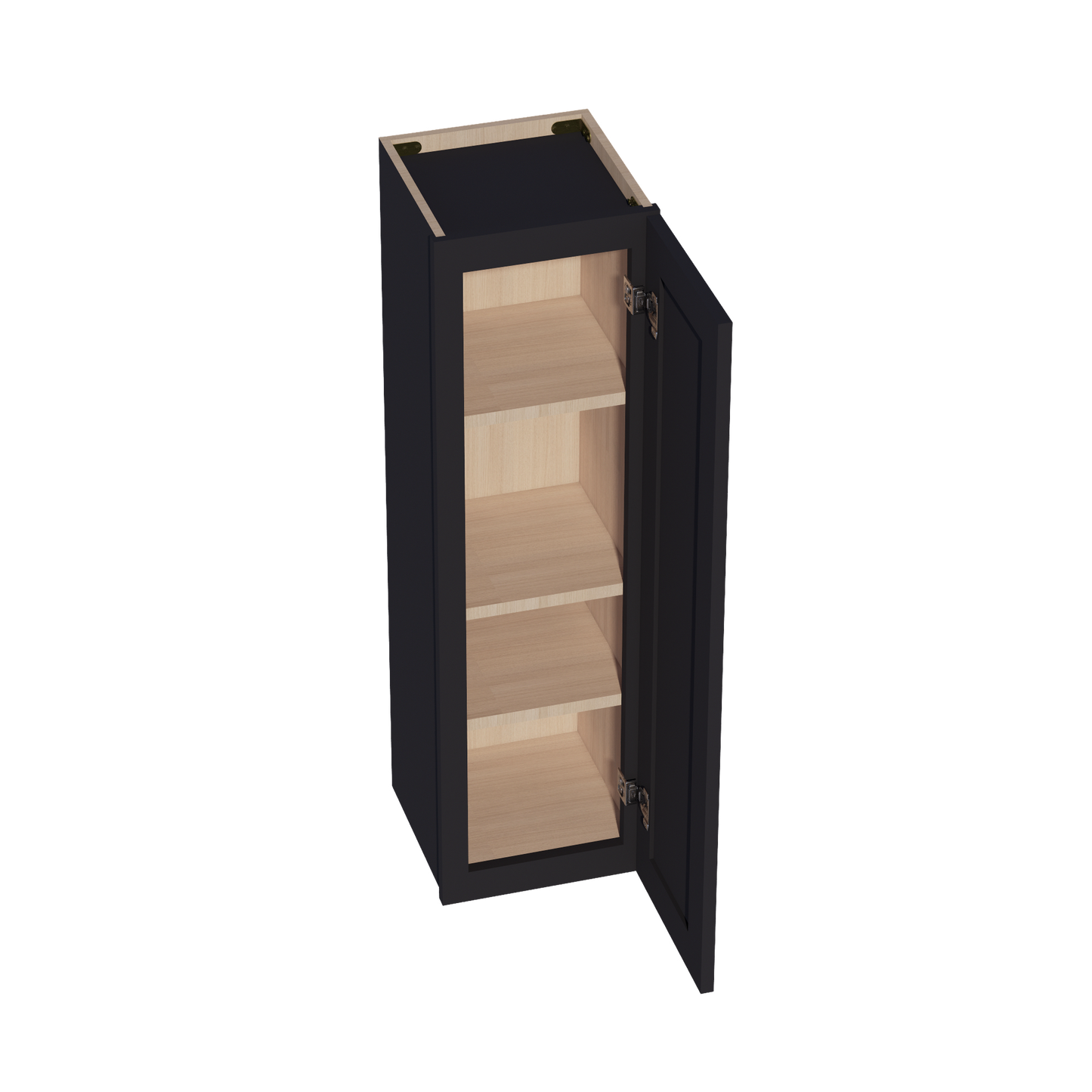 HE-W1242: Ebony Black Shaker 12"W x 42"H 1 Door & 3 Shelves Standard Wall Cabinet