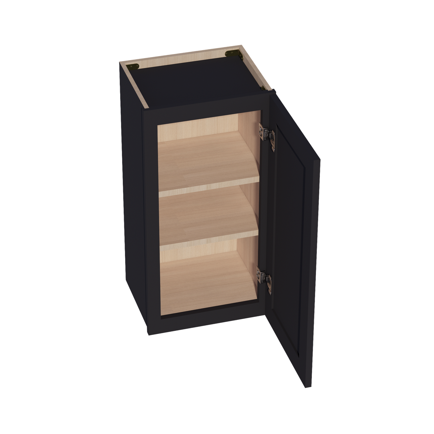 HE-W1530: Ebony Black Shaker 15"W x 30"H 1 Door & 2 Shelves Standard Wall Cabinet