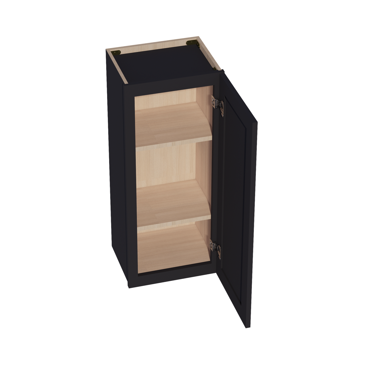 HE-W1536: Ebony Black Shaker 15"W x 36"H 1 Door & 2 Shelves Standard Wall Cabinet