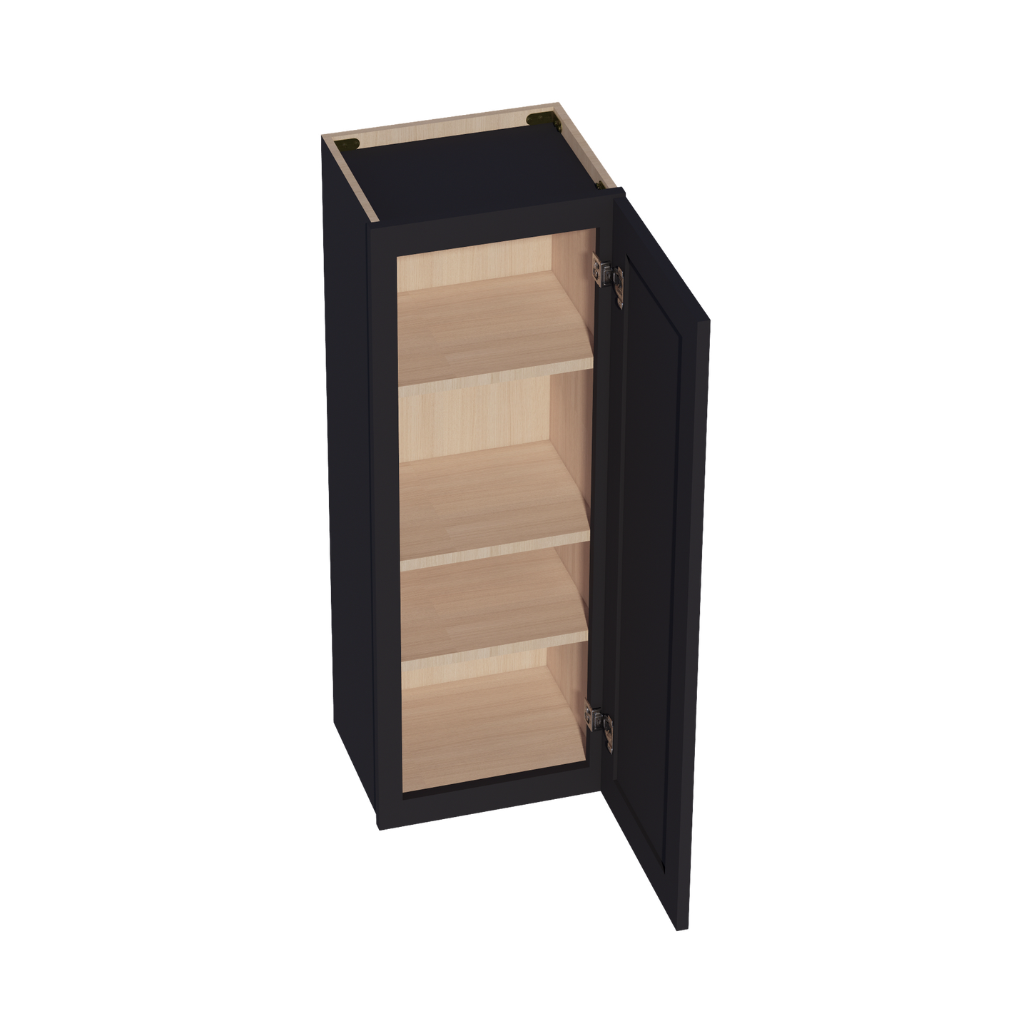 HE-W1542: Ebony Black Shaker 15"W x 42"H 1 Door & 3 Shelves Standard Wall Cabinet