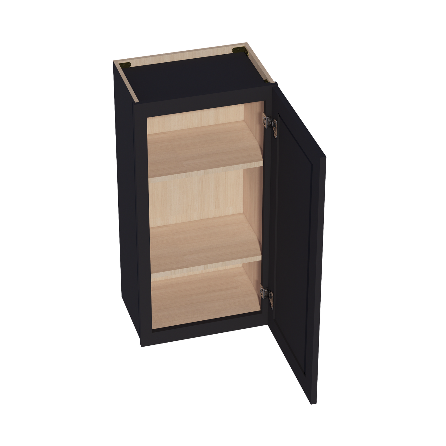 HE-W1836: Ebony Black Shaker 18"W x 36"H 1 Door & 2 Shelves Standard Wall Cabinet