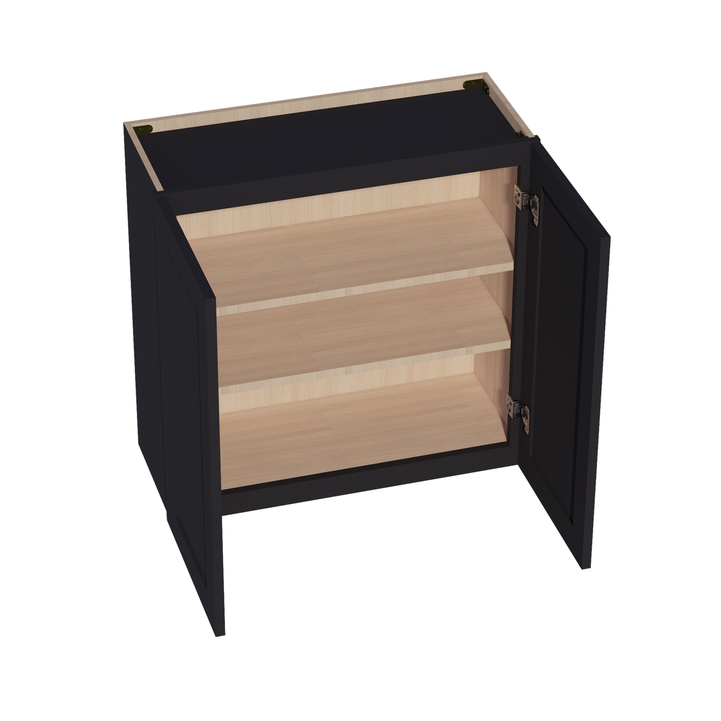 HE-W3030: Ebony Black Shaker 30"W x 30"H 2 Doors & 2 Shelves Standard Wall Cabinet