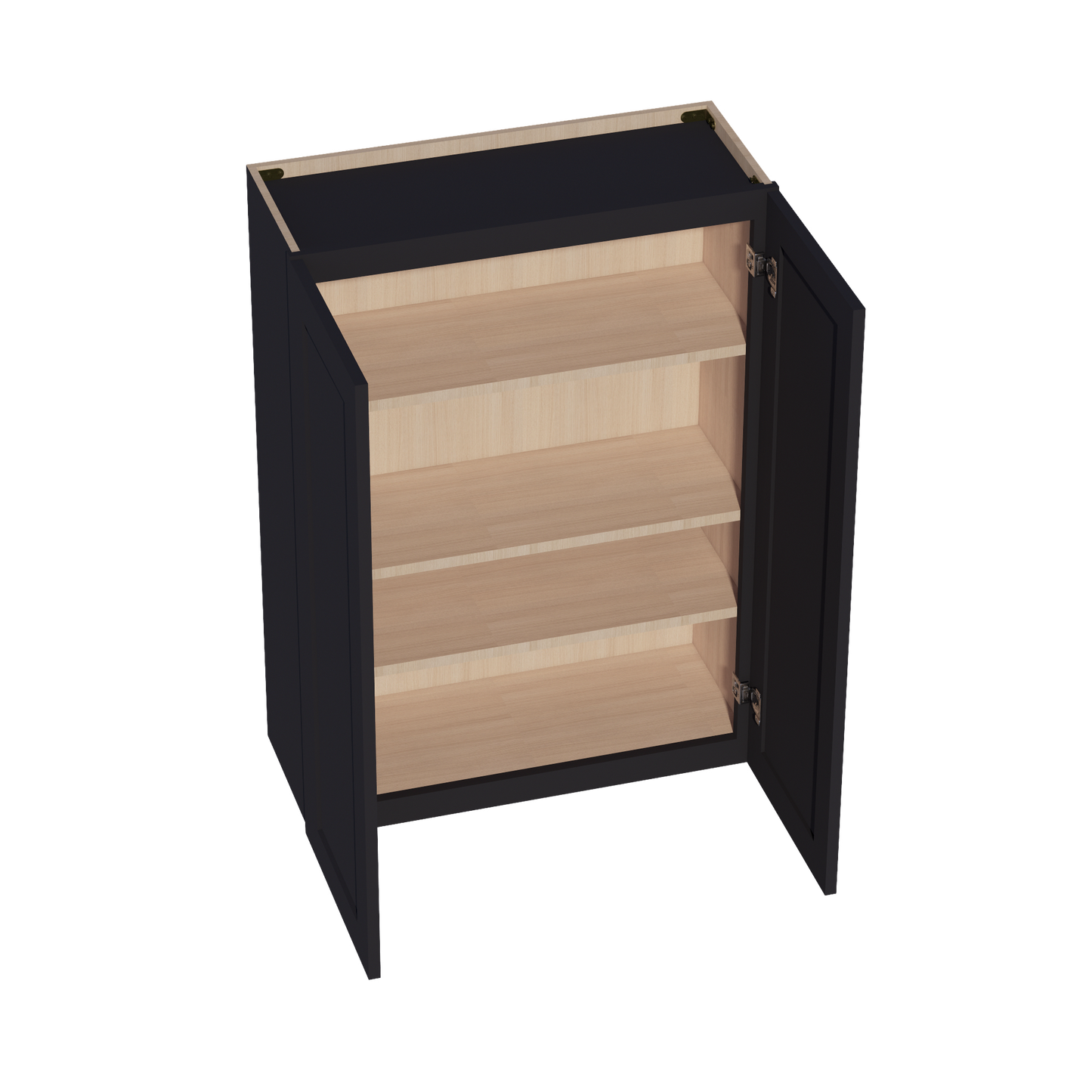 HE-W3042: Ebony Black Shaker 30"W x 42"H 2 Doors & 3 Shelves Standard Wall Cabinet