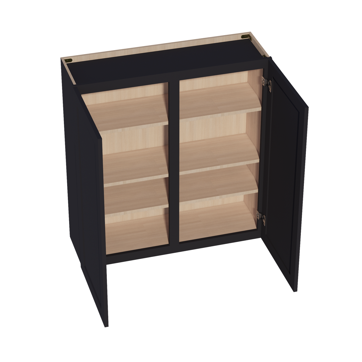 HE-W3942: Ebony Black Shaker 39"W x 42"H 2 Doors & 3 Shelves Standard Wall Cabinet