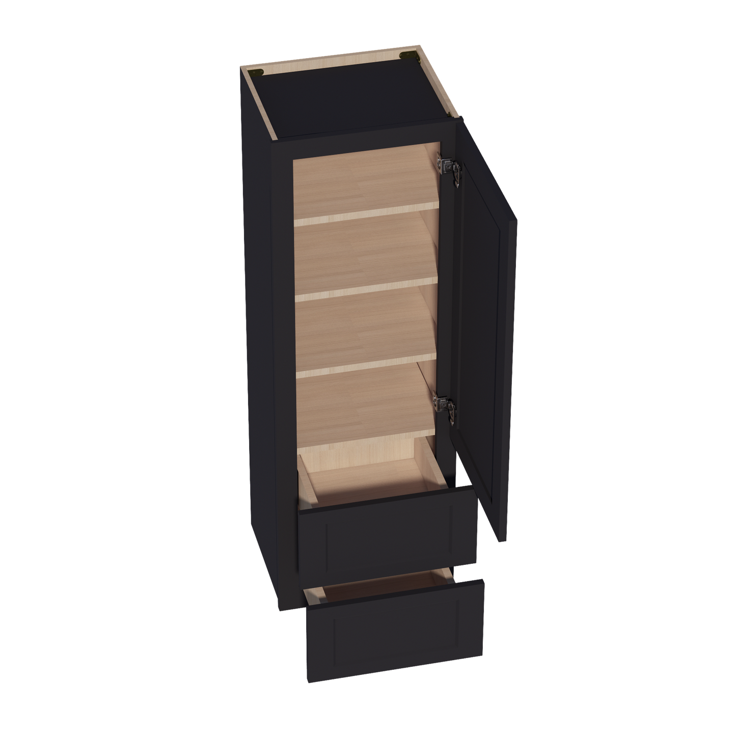 HE-WD1854: Ebony Black Shaker 18"W x 54"H 1 Door & 2 Drawers Special Wall Cabinet