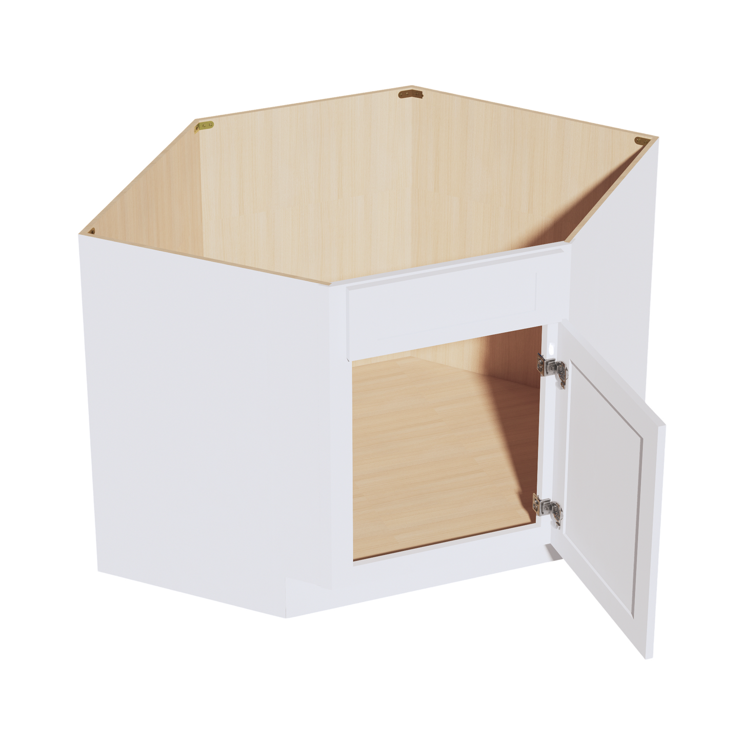 HF-DSB42: Frost White Shaker 42" 1 Door & 1 False Drawer Corner Sink Base Cabinets