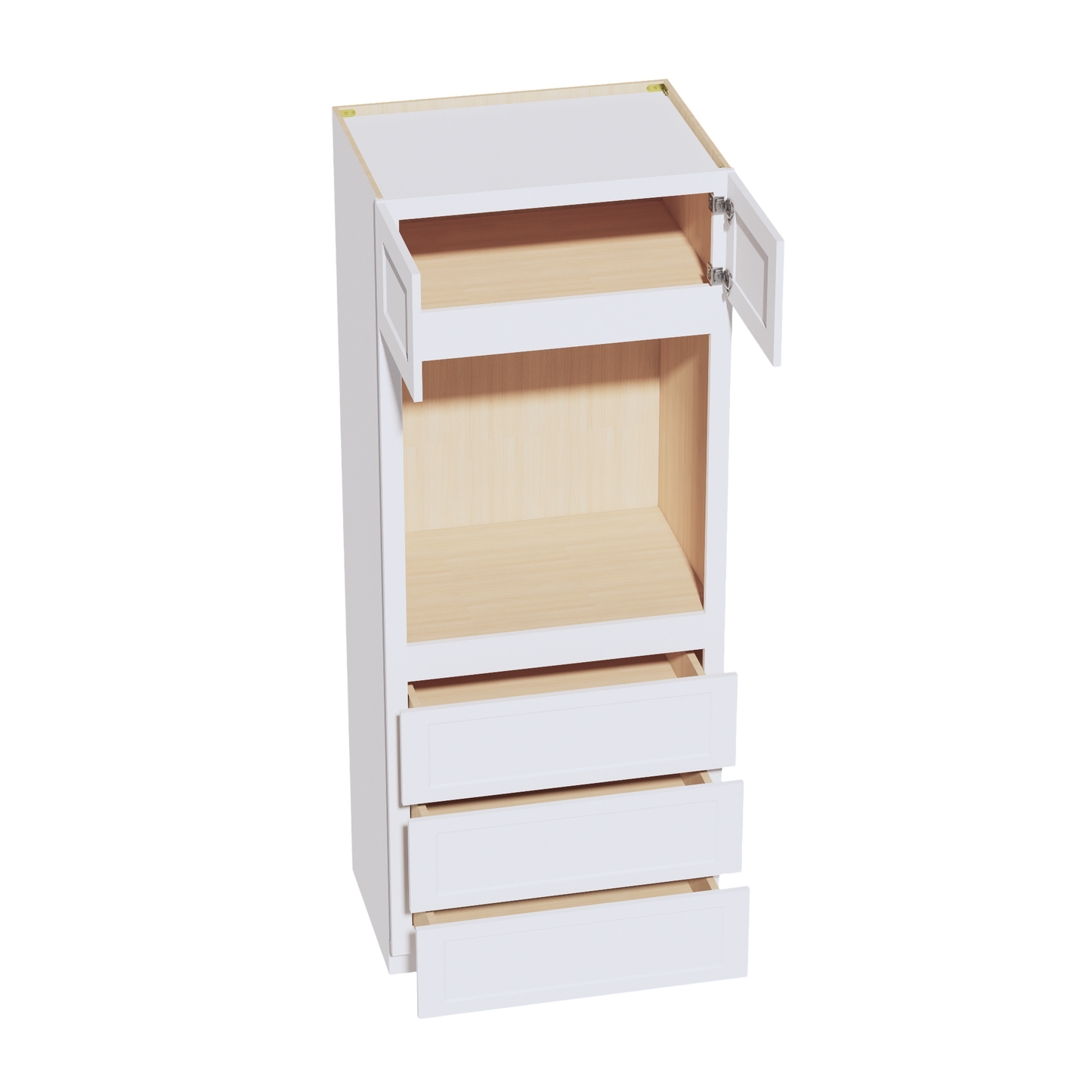 HF-OC3384: Frost White Shaker 33"W x 84"H x 24"D 2 Doors & 3 Drawers Tall Oven Shelf Cabinets