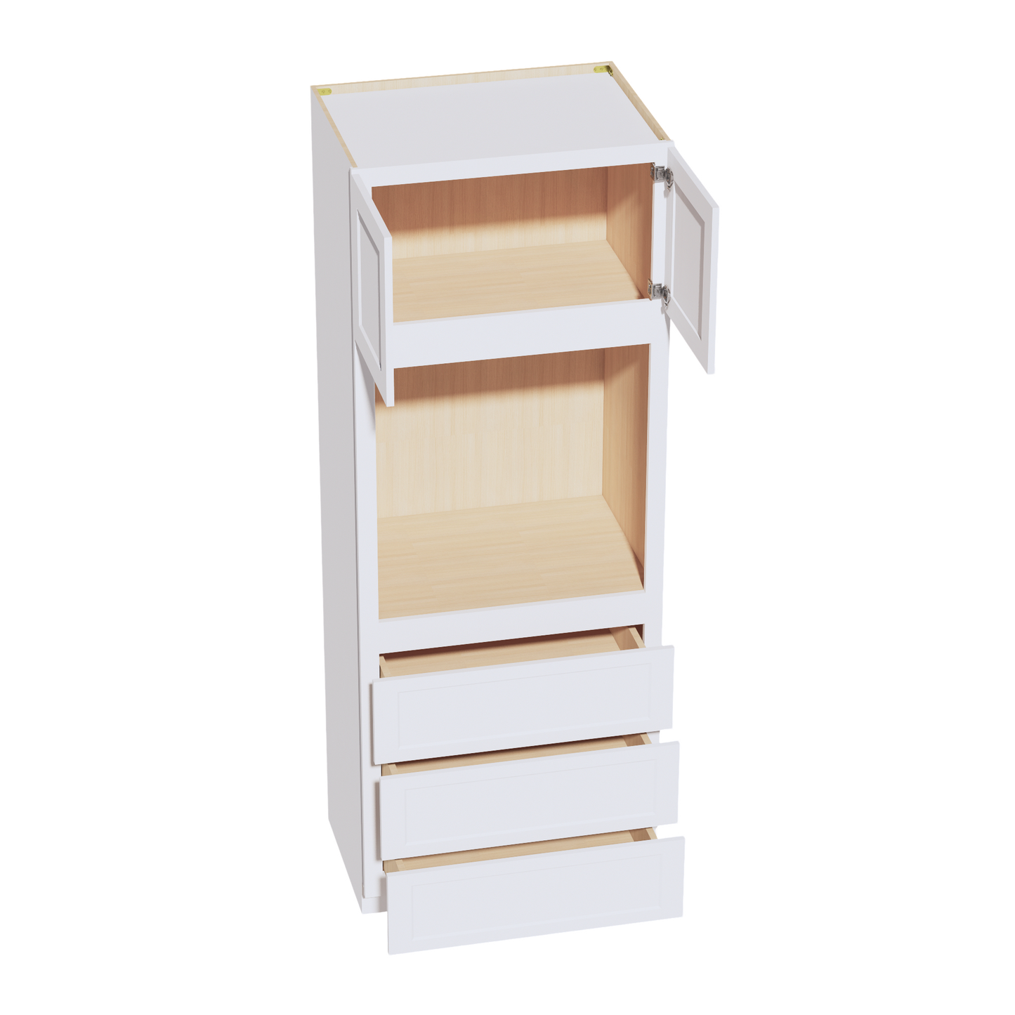 HF-OC3390: Frost White Shaker 33"W x 90"H x 24"D 2 Doors & 3 Drawers Tall Oven Shelf Cabinets