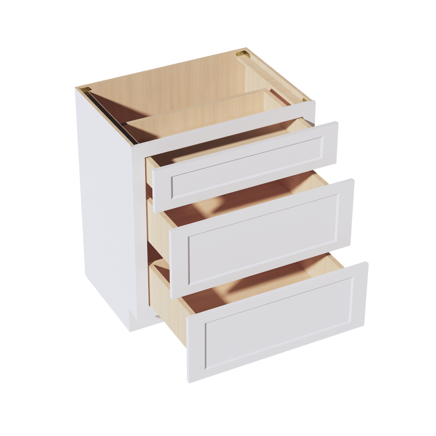 HF-VDB3021: Frost White Shaker 30"W x 34-1/2"H x 21"D 3 Drawers Vanity Base Cabinets