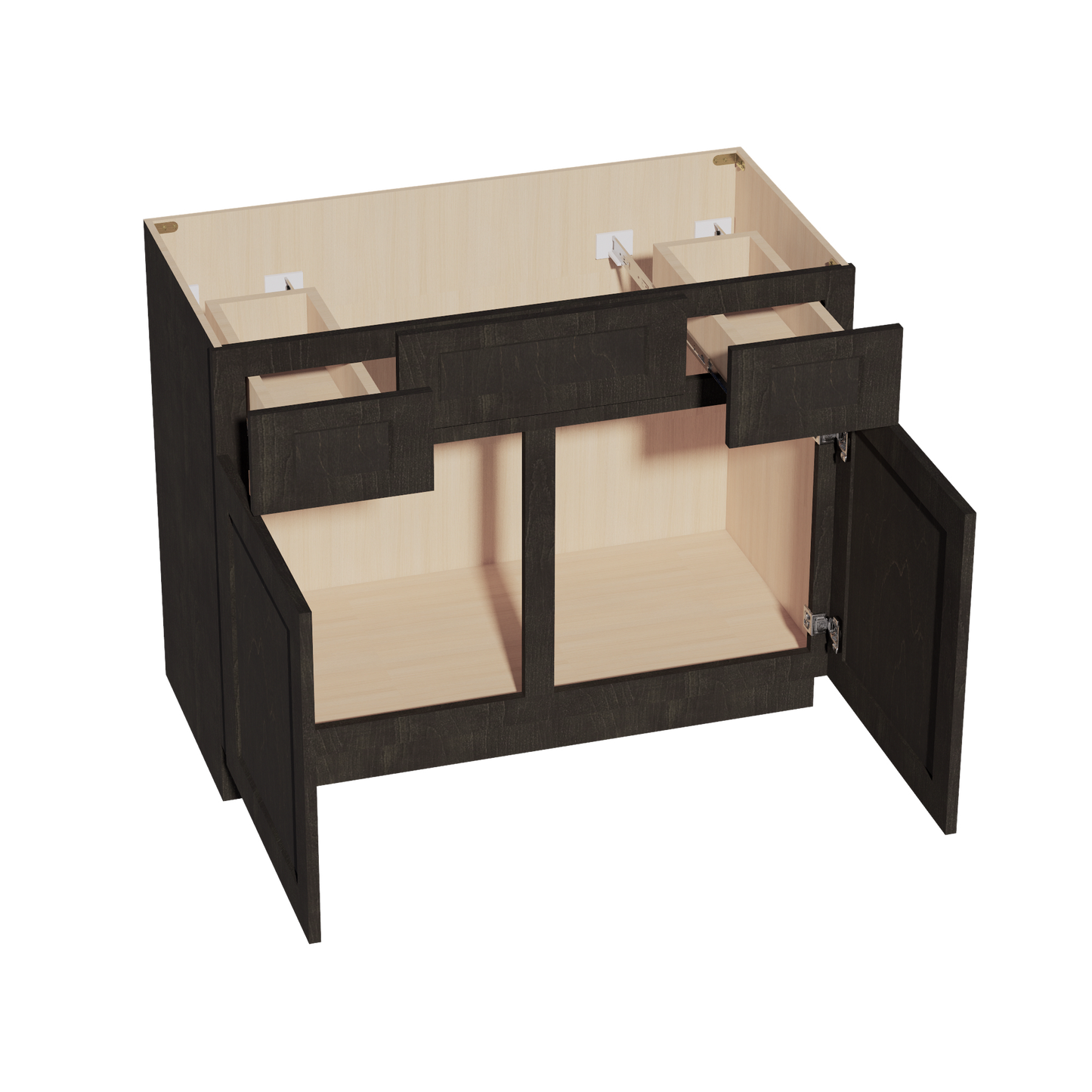 HG-VSD4221: Dark Gray Shaker  42"W x 34-1/2"H x 21"D 2 Doors, 2 Drawers & 1 False Drawer Centered Vanity Sink Base Cabinets