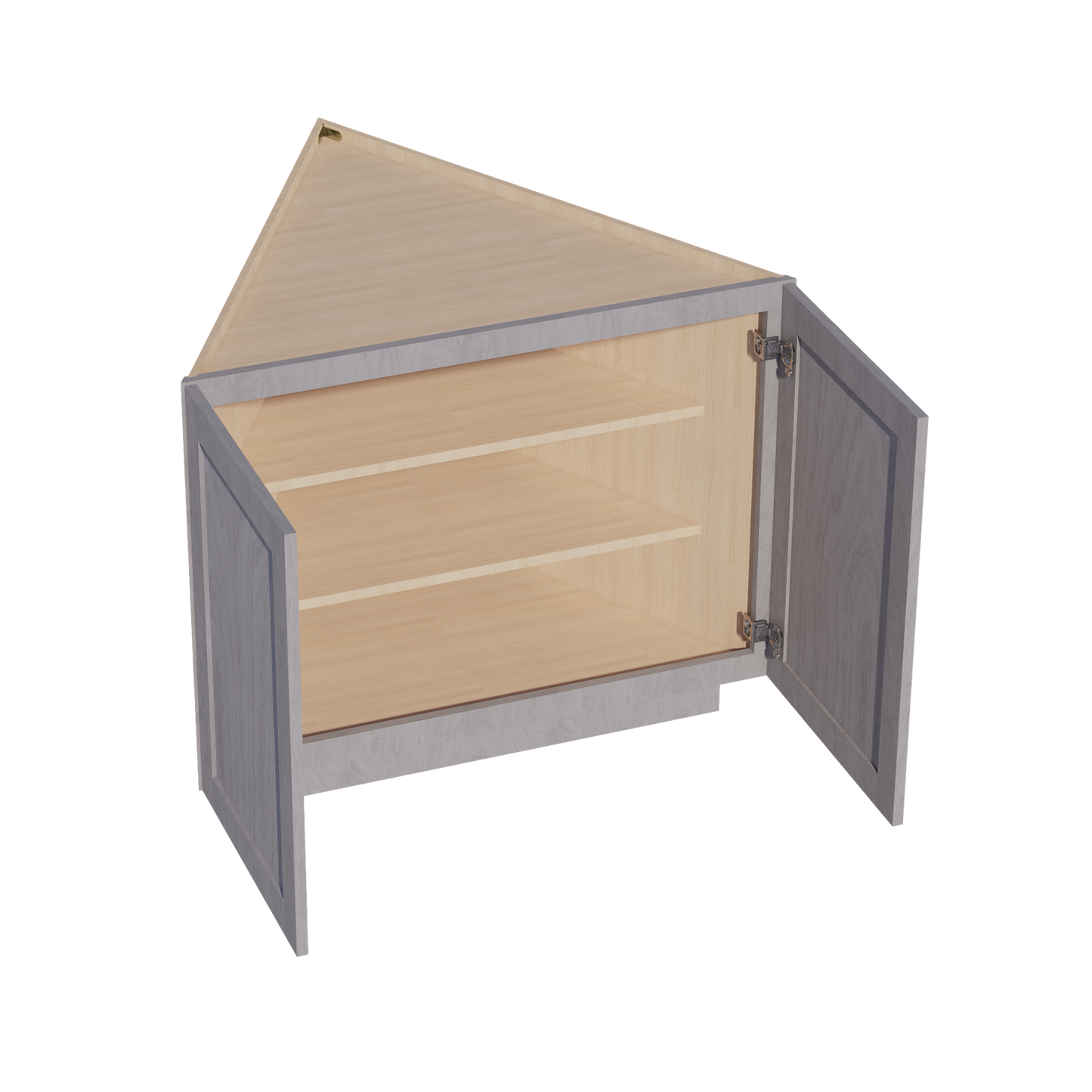 HLG-BEC24: Light Gray Shaker 24" 2 Full Height Door Angled End Base Cabinets