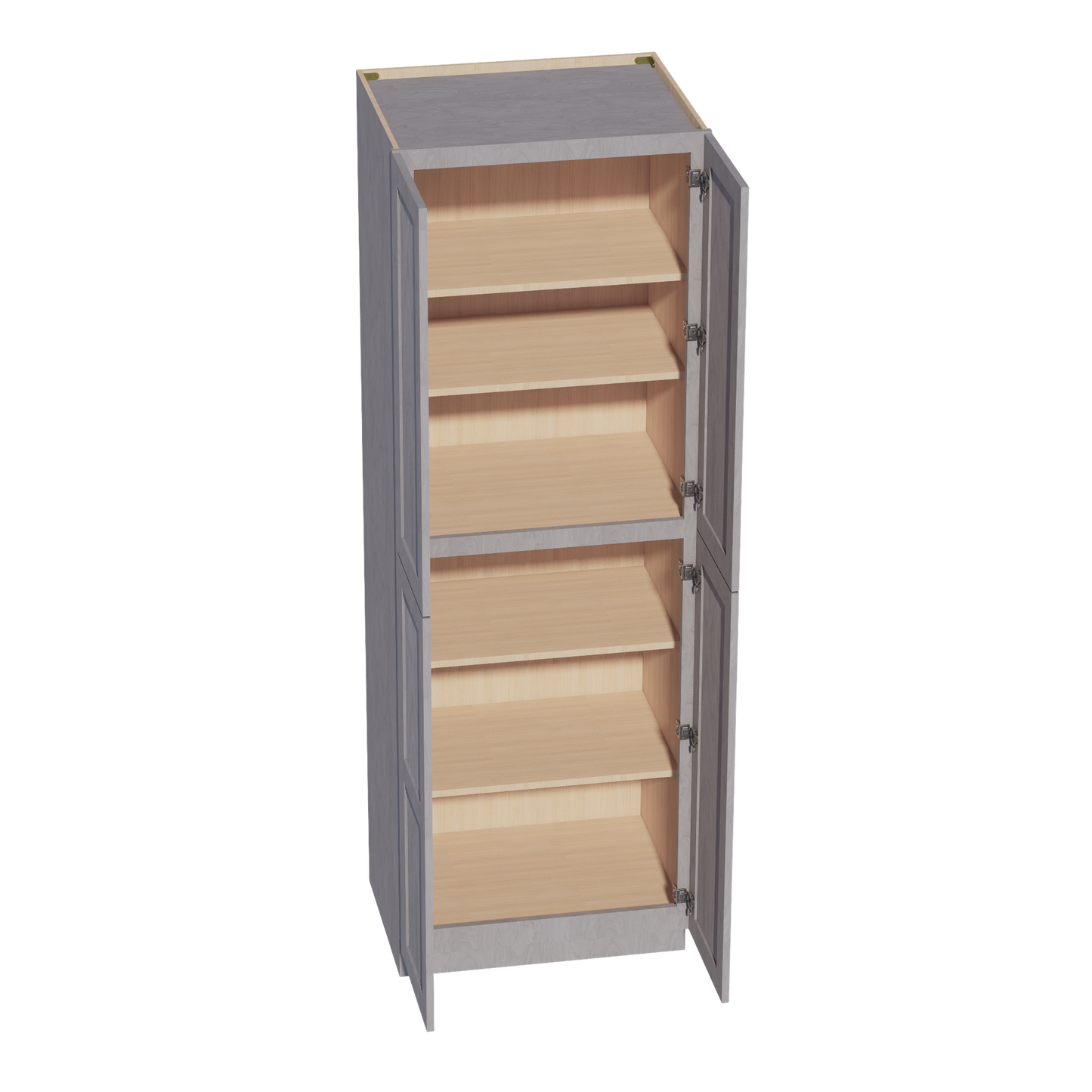 HLG-TP3090: Light Gray Shaker 30"W x 90"H x 24"D 4 Door & 5 Shelves Tall Shelf Pantry Cabinets