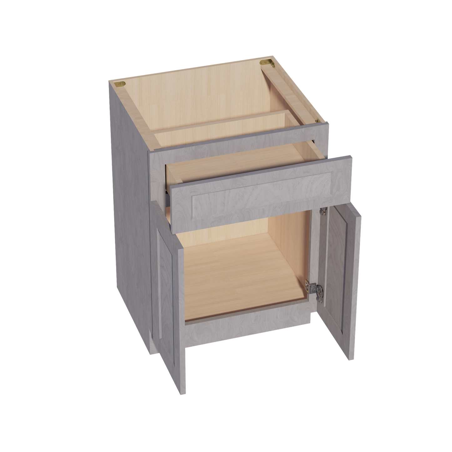 HLG-VB2421: Light Gray Shaker 24"W x 34-1/2"H x 21"D 2 Doors & 1 Drawer Double Door Vanity Base Cabinets