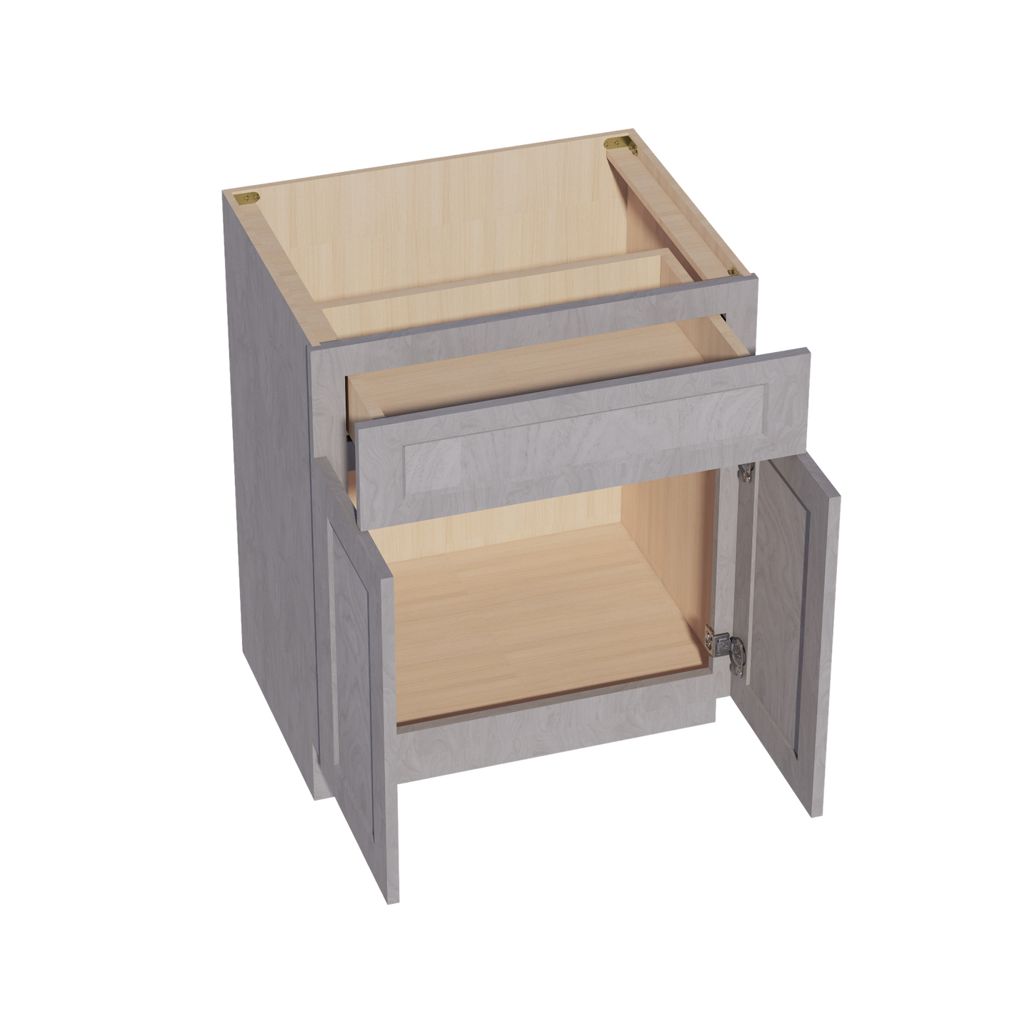 HLG-VB2721: Light Gray Shaker 27"W x 34-1/2"H x 21"D 2 Doors & 1 Drawer Double Door Vanity Base Cabinets