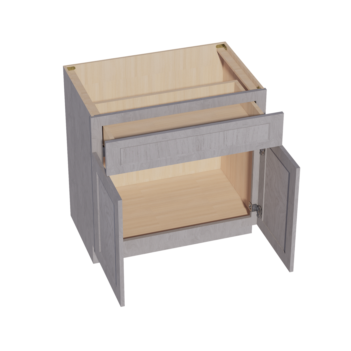 HLG-VB3321: Light Gray Shaker 33"W x 34-1/2"H x 21"D 2 Doors & 1 Drawer Double Door Vanity Base Cabinets