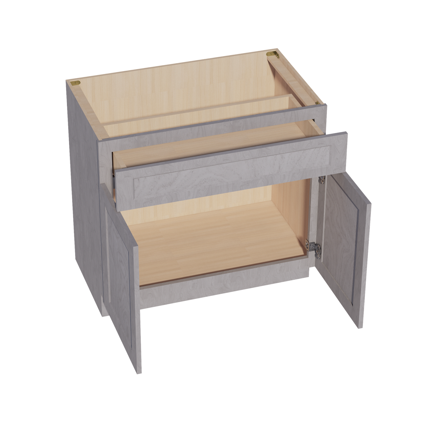 HLG-VB3621: Light Gray Shaker 36"W x 34-1/2"H x 21"D 2 Doors & 1 Drawer Double Door Vanity Base Cabinets