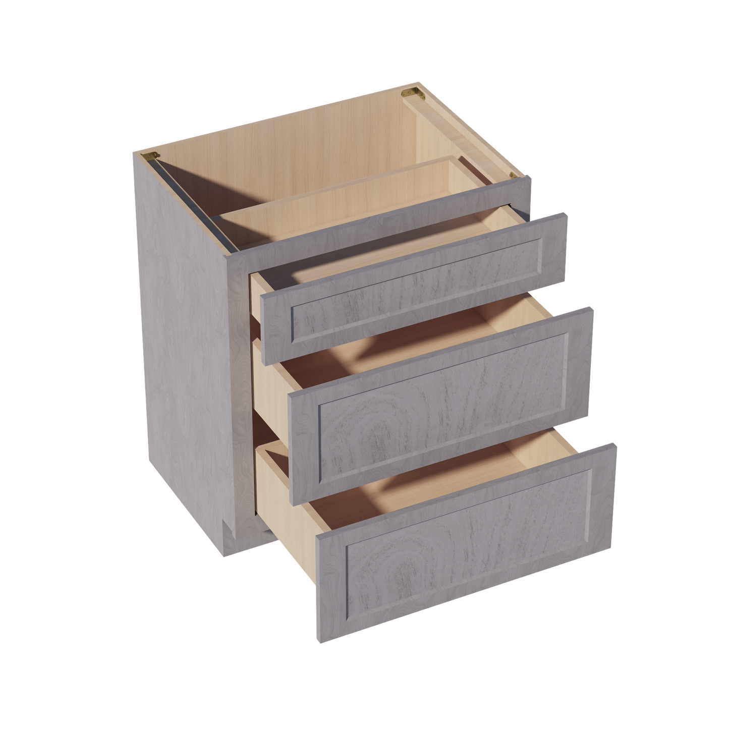 HLG-VDB3021: Light Gray Shaker 30"W x 34-1/2"H x 21"D 3 Drawers Vanity Base Cabinets