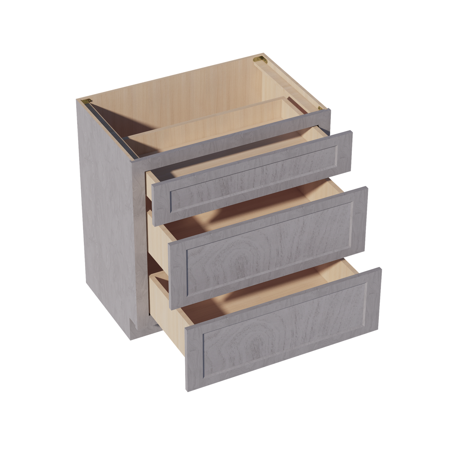 HLG-VDB3321: Light Gray Shaker 33"W x 34-1/2"H x 21"D 3 Drawers Vanity Base Cabinets