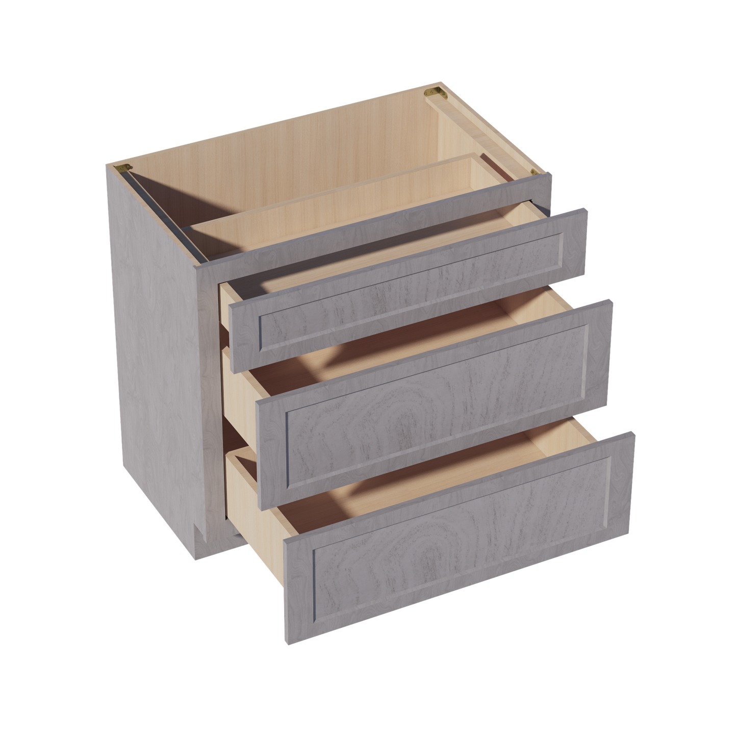 HLG-VDB3621: Light Gray Shaker 36"W x 34-1/2"H x 21"D 3 Drawers Vanity Base Cabinets