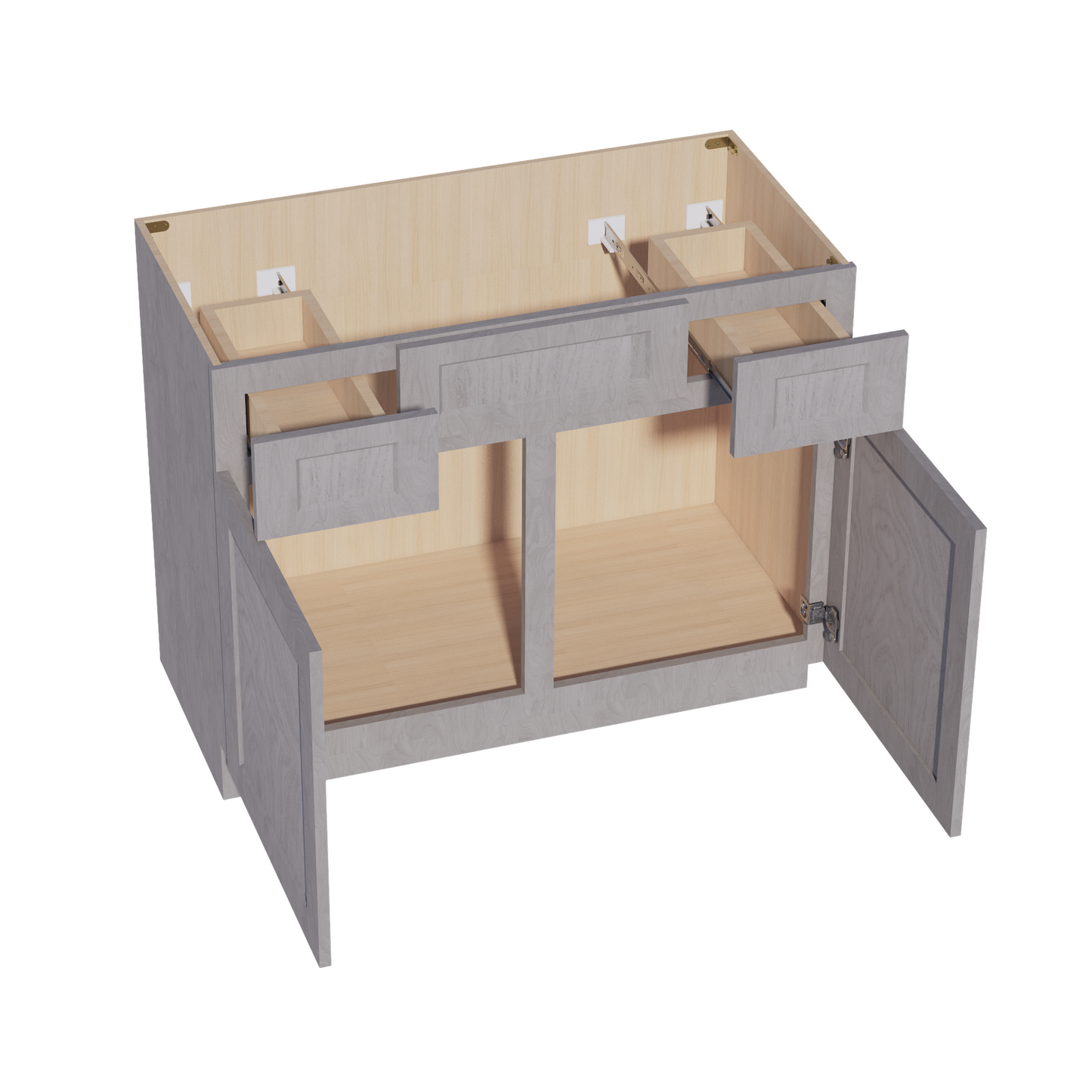 HLG-VSD4221: Light Gray Shaker 42"W x 34-1/2"H x 21"D 2 Doors, 2 Drawers & 1 False Drawer Centered Vanity Sink Base Cabinets
