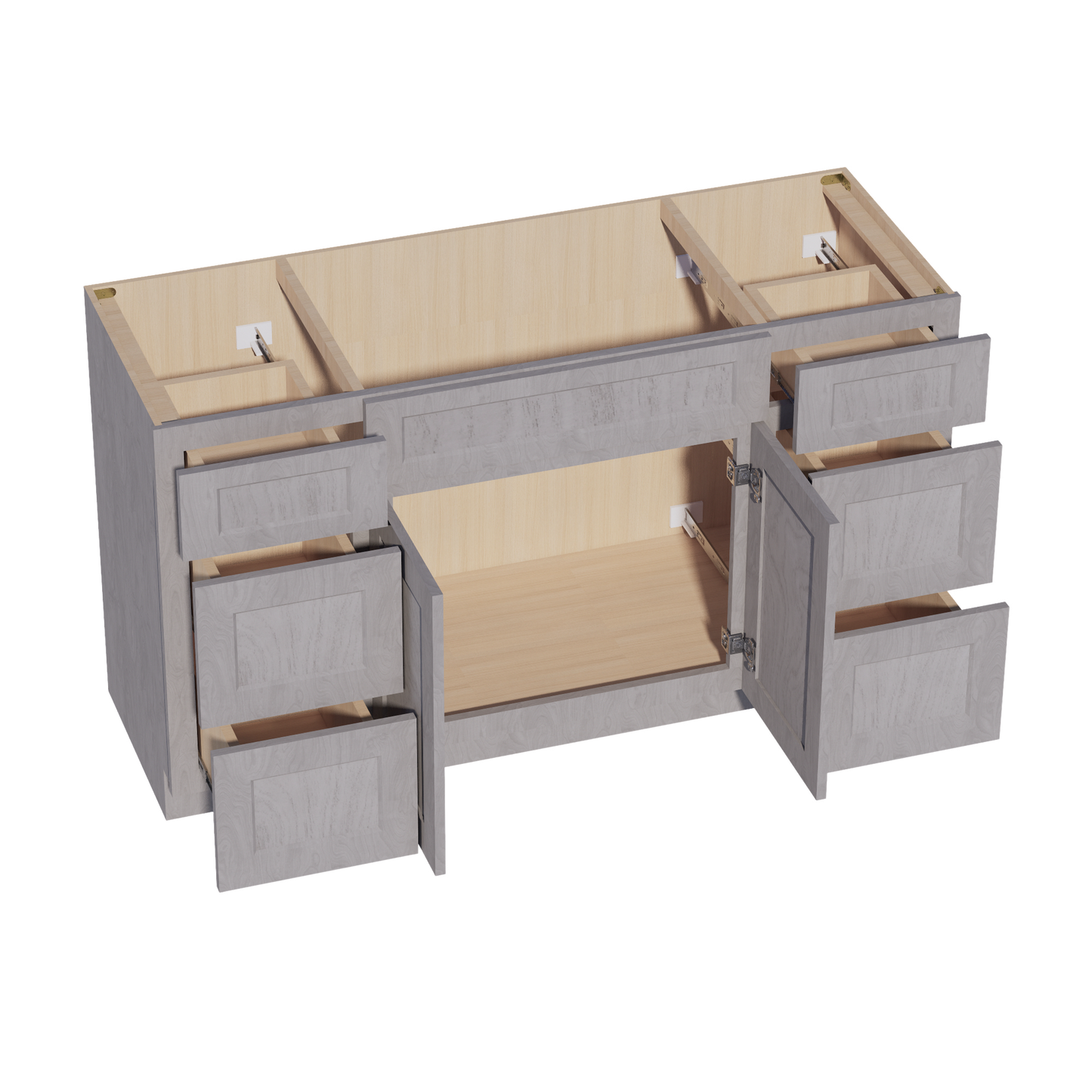 HLG-VSD60SINGLE: Light Gray Shaker 60"W x 34-1/2"H x 21"D 2 Doors, 6 Drawers & 1 False Drawer Single Sink Vanity Base Combo Cabinets