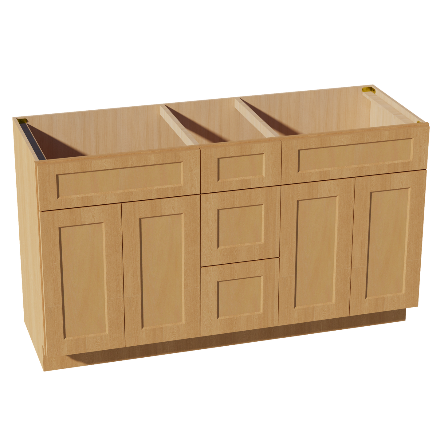 HT-VSD60DOUBLE: Timber Wood Shaker 60"W x 34-1/2"H x 21"D 4 Doors, 3 Drawers & 2 False Drawers Double Sink Vanity Base Combo Cabinets