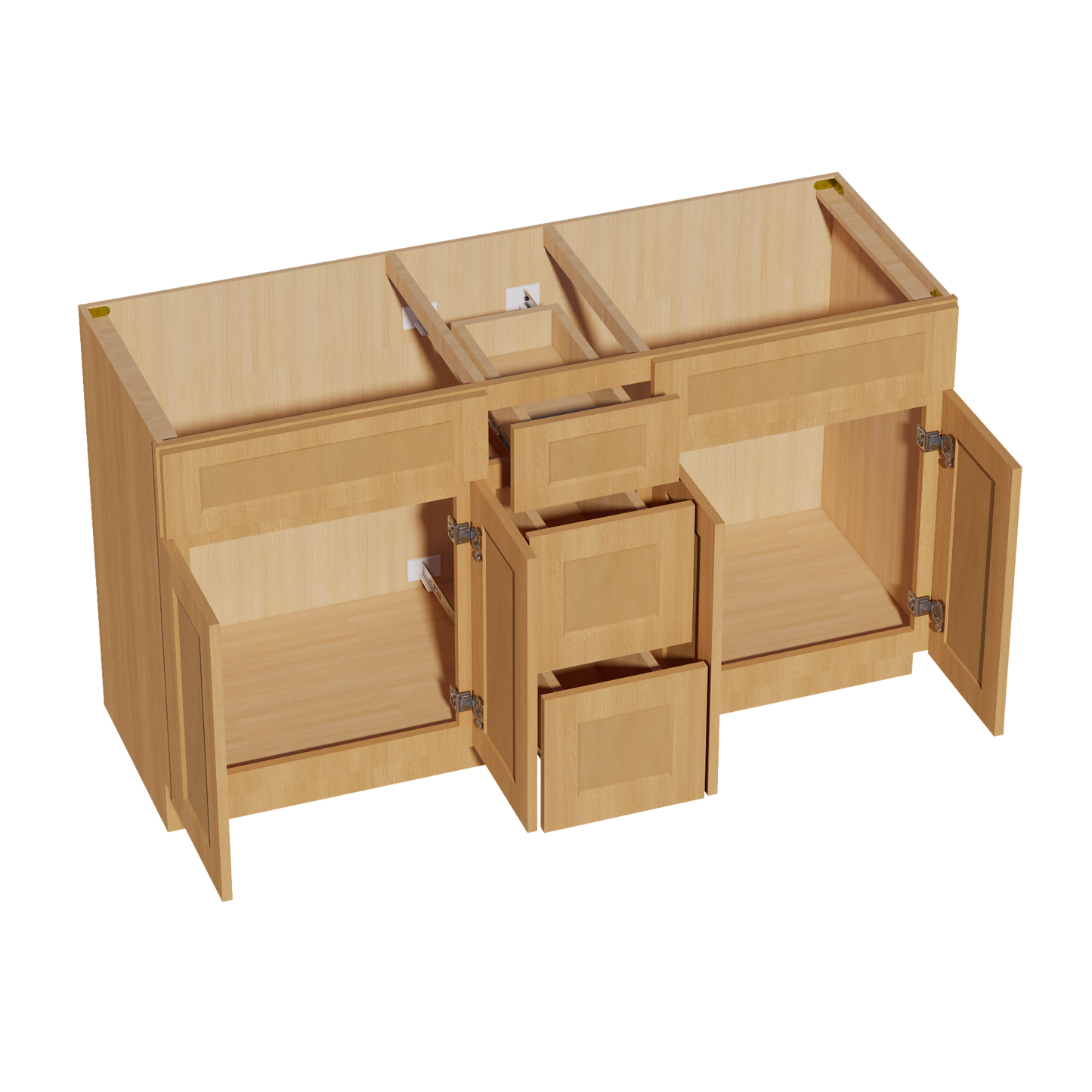 HT-VSD60DOUBLE: Timber Wood Shaker 60"W x 34-1/2"H x 21"D 4 Doors, 3 Drawers & 2 False Drawers Double Sink Vanity Base Combo Cabinets