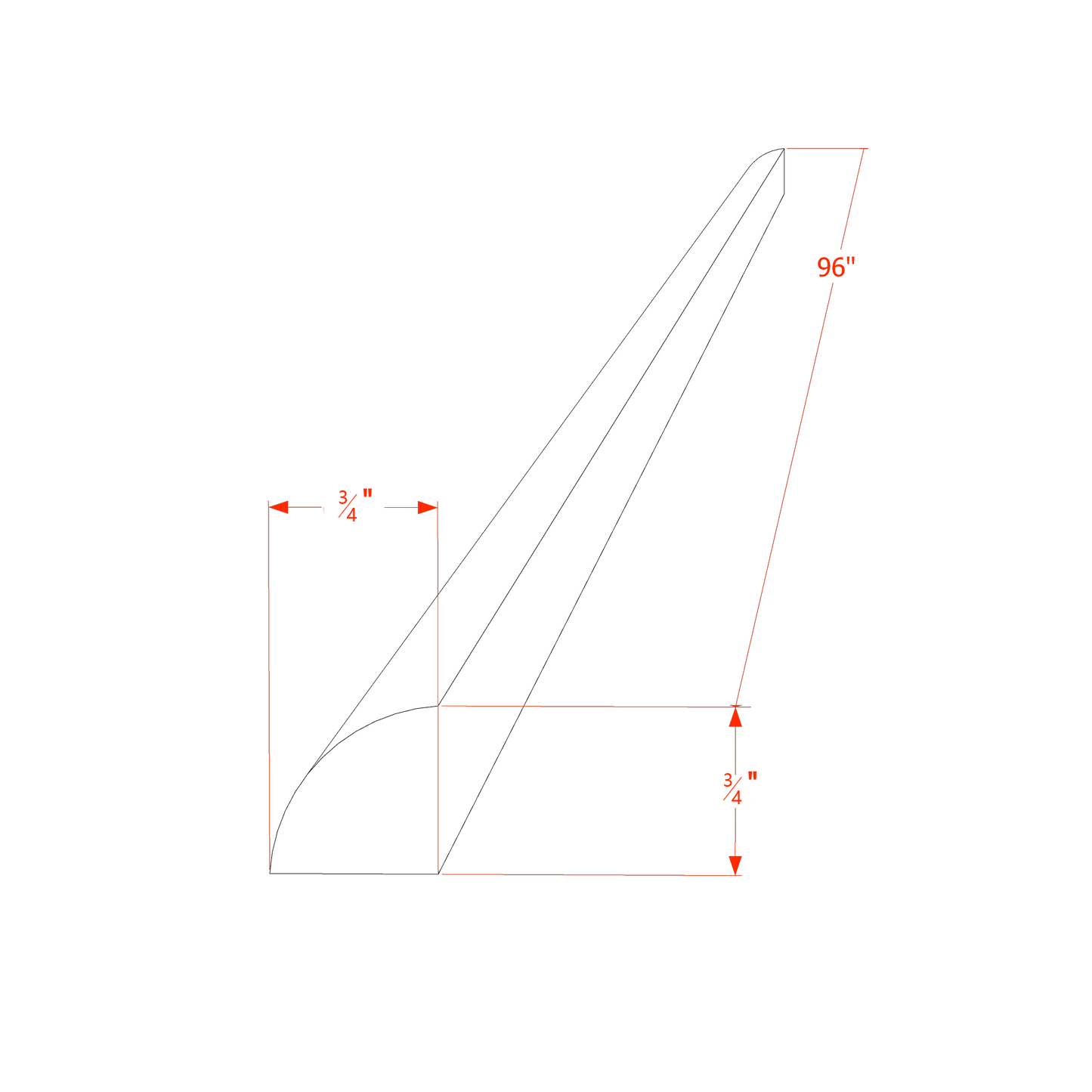 SF-QRM: Frost White Slim Shaker 96"W x 3/4"H x 3/4"D Quarter Round Shoe Molding