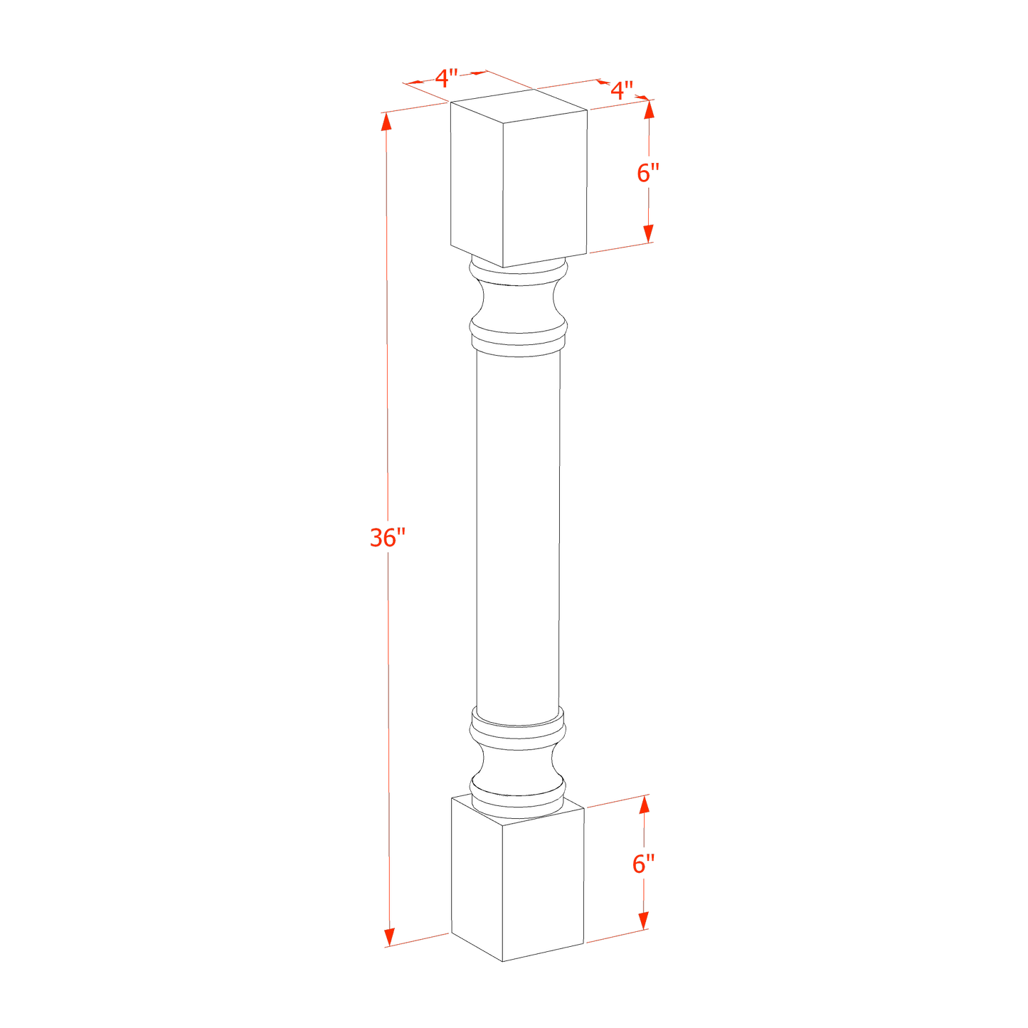 HLG-RP436: Light Gray Shaker 04"W x 36"H x 04"D Round Roman Pillar